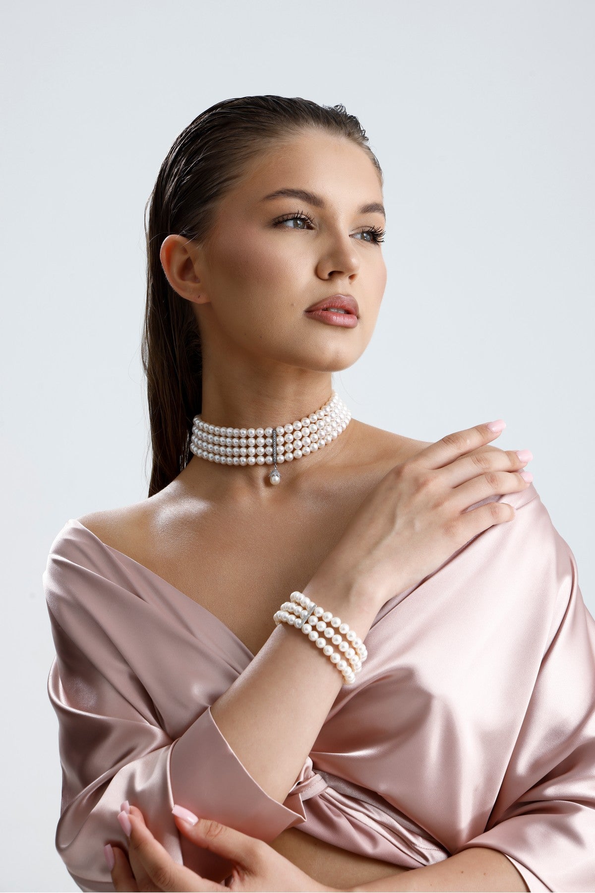 Choker Zirkon Taşlı Doğal İnci Kolye