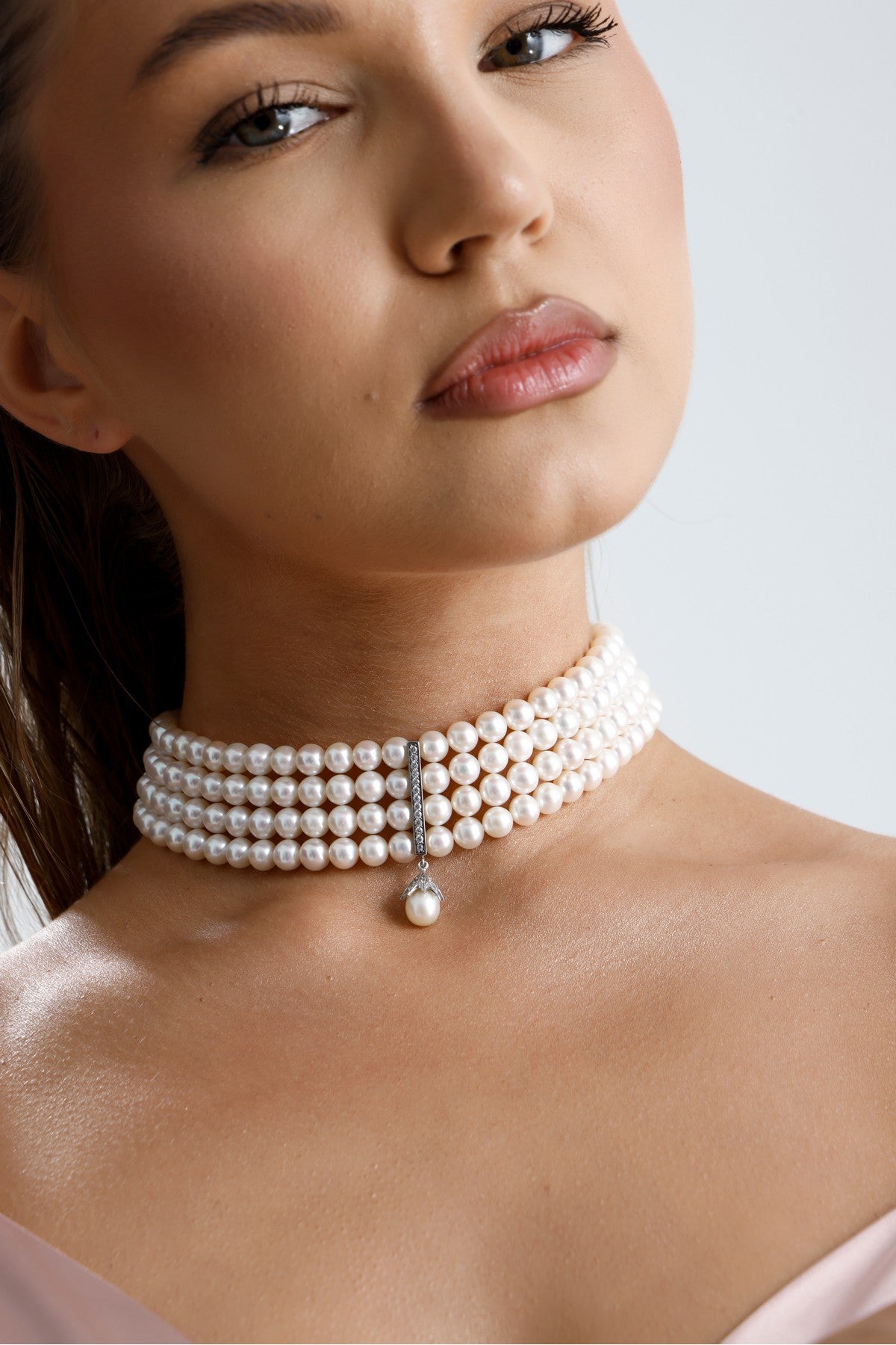 Choker Zirkon Taşlı Doğal İnci Kolye