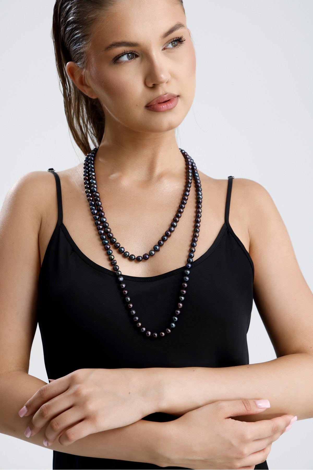 Siyah Doğal İnci Uzun Kolye