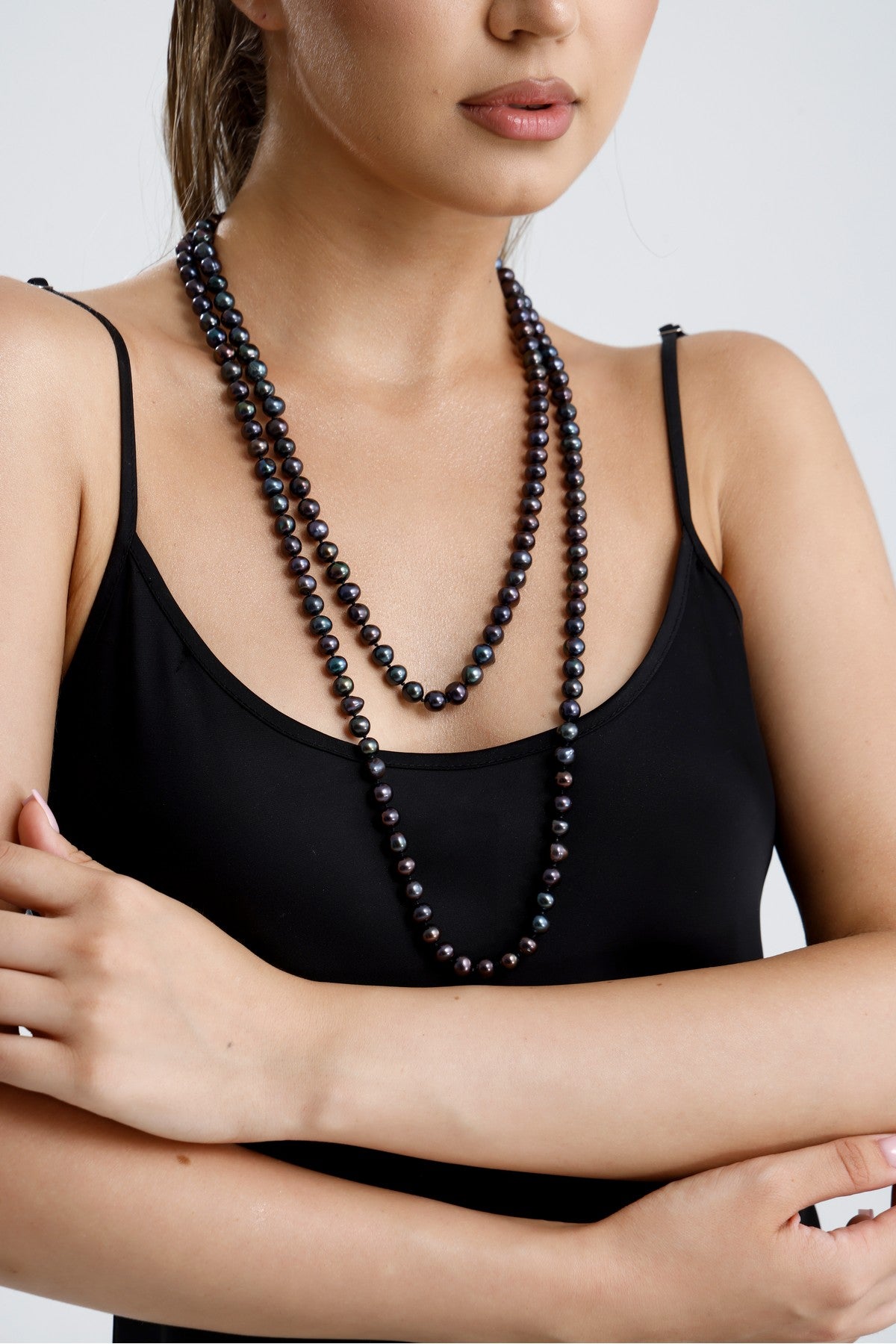 Siyah Doğal İnci Uzun Kolye
