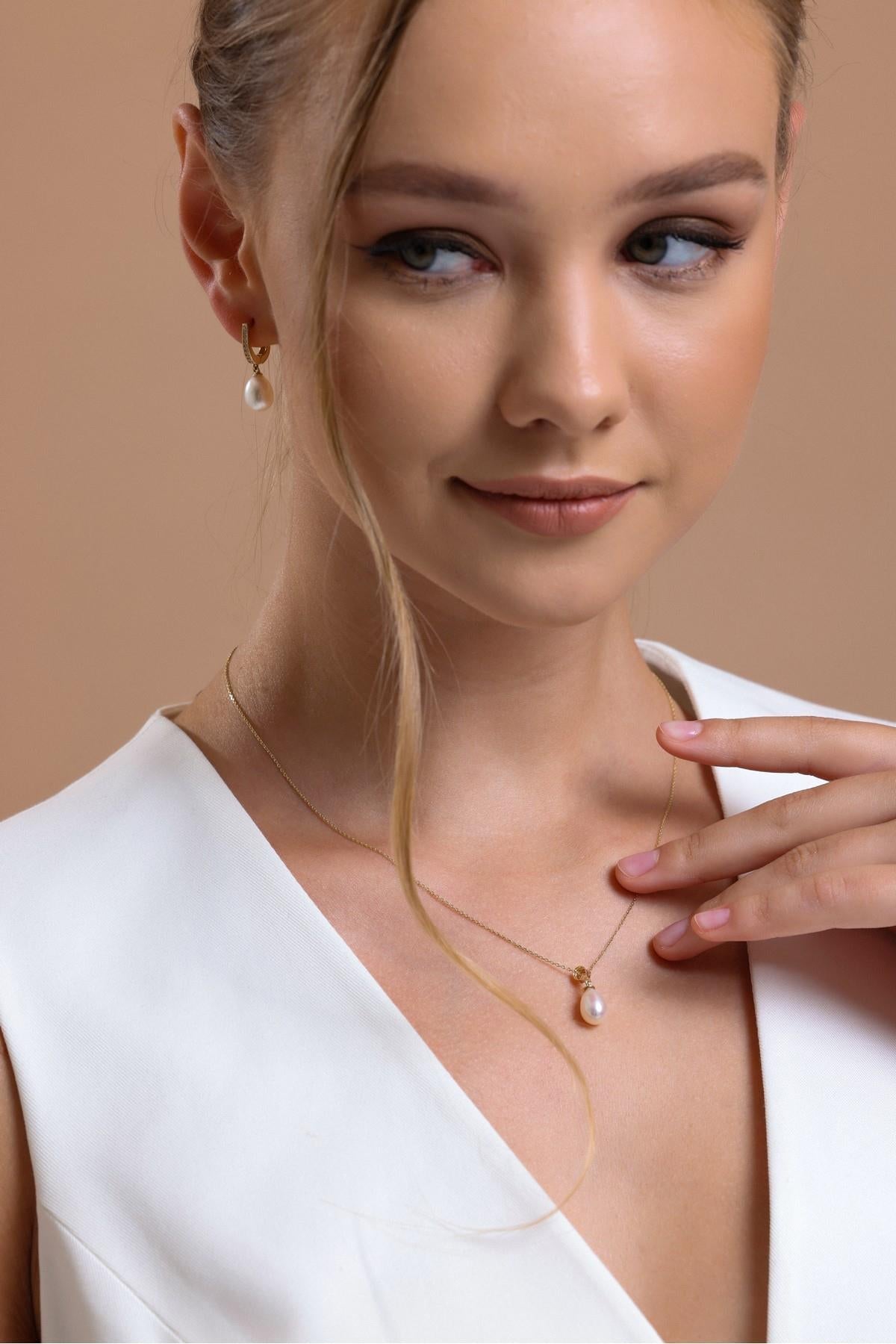 Damla Doğal İnci Kolye Küpe İkili Set