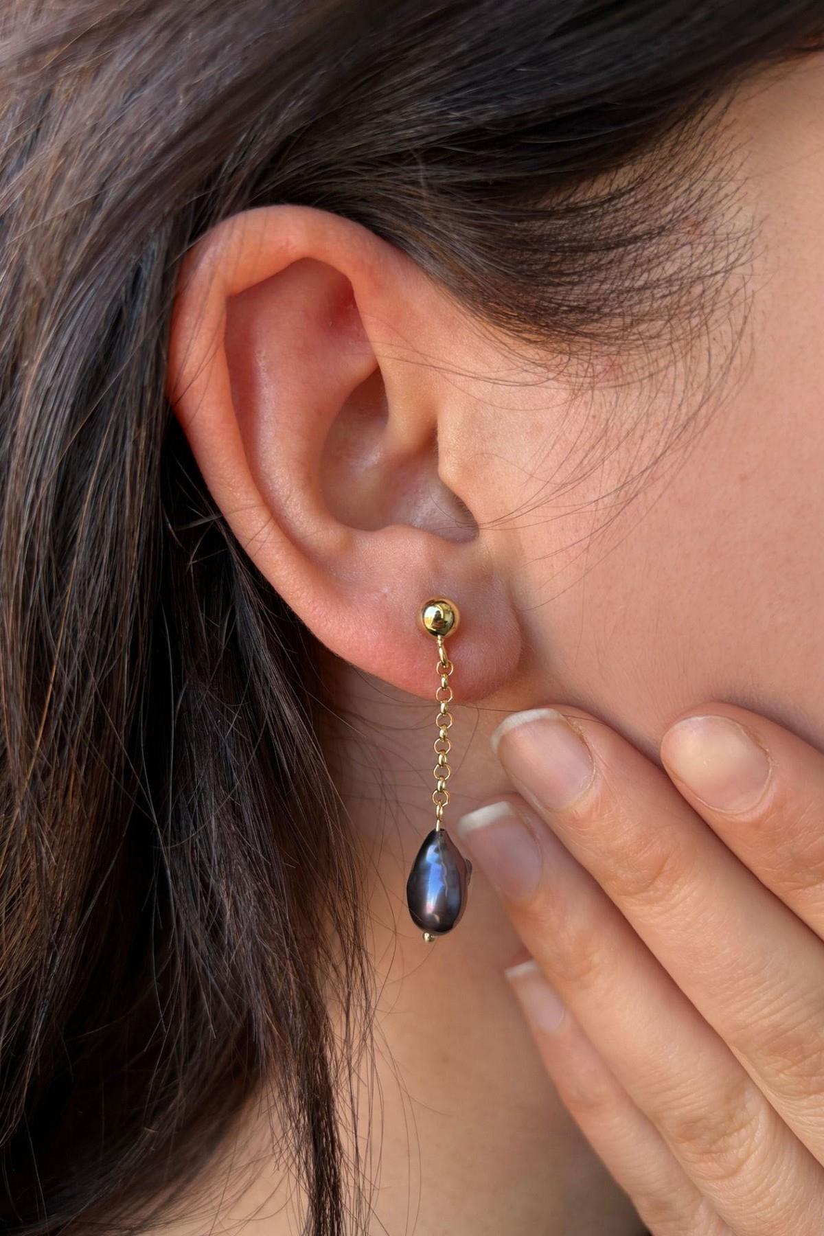 Doğal Barok İncili Zincir Küpe