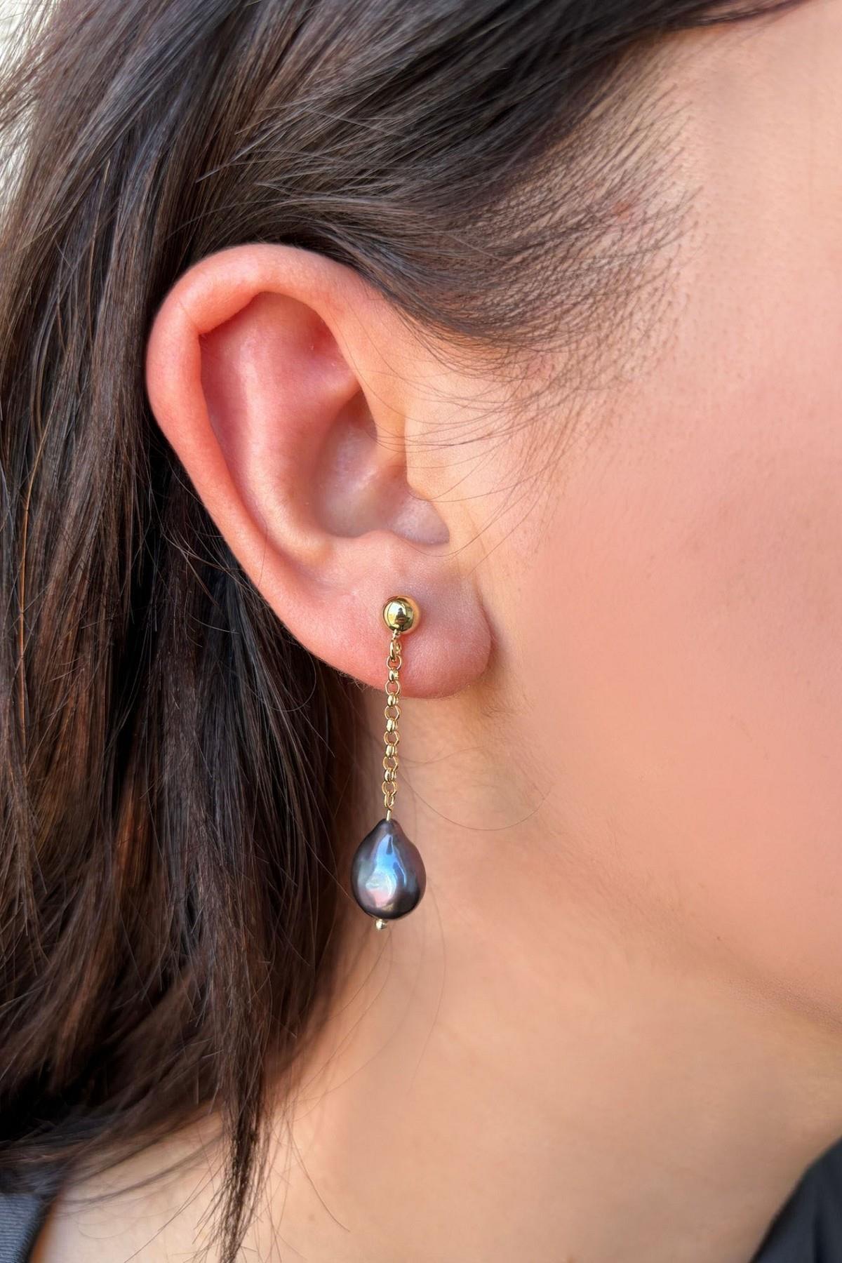 Doğal Barok İncili Zincir Küpe