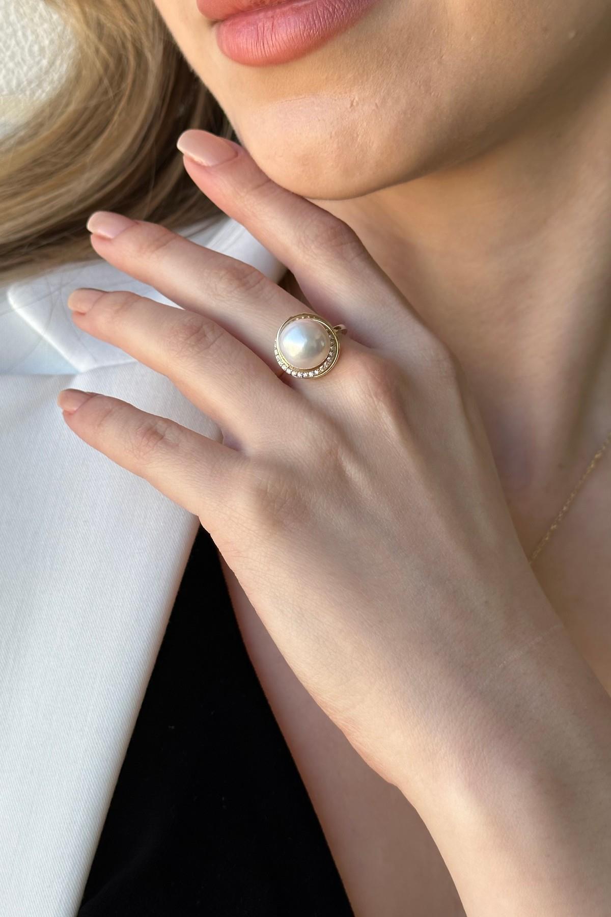 Doğal İnci Küpe Kolye Yüzük Üçlü Set