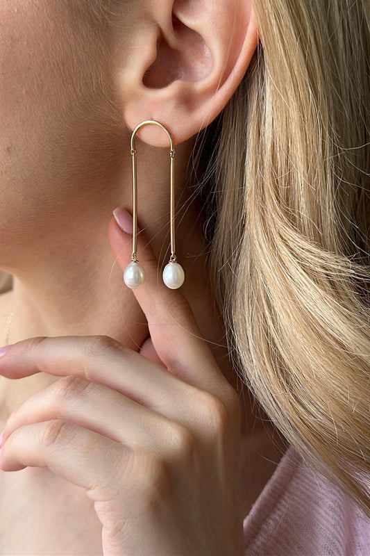 Doğal İnci Sallanan Küpe