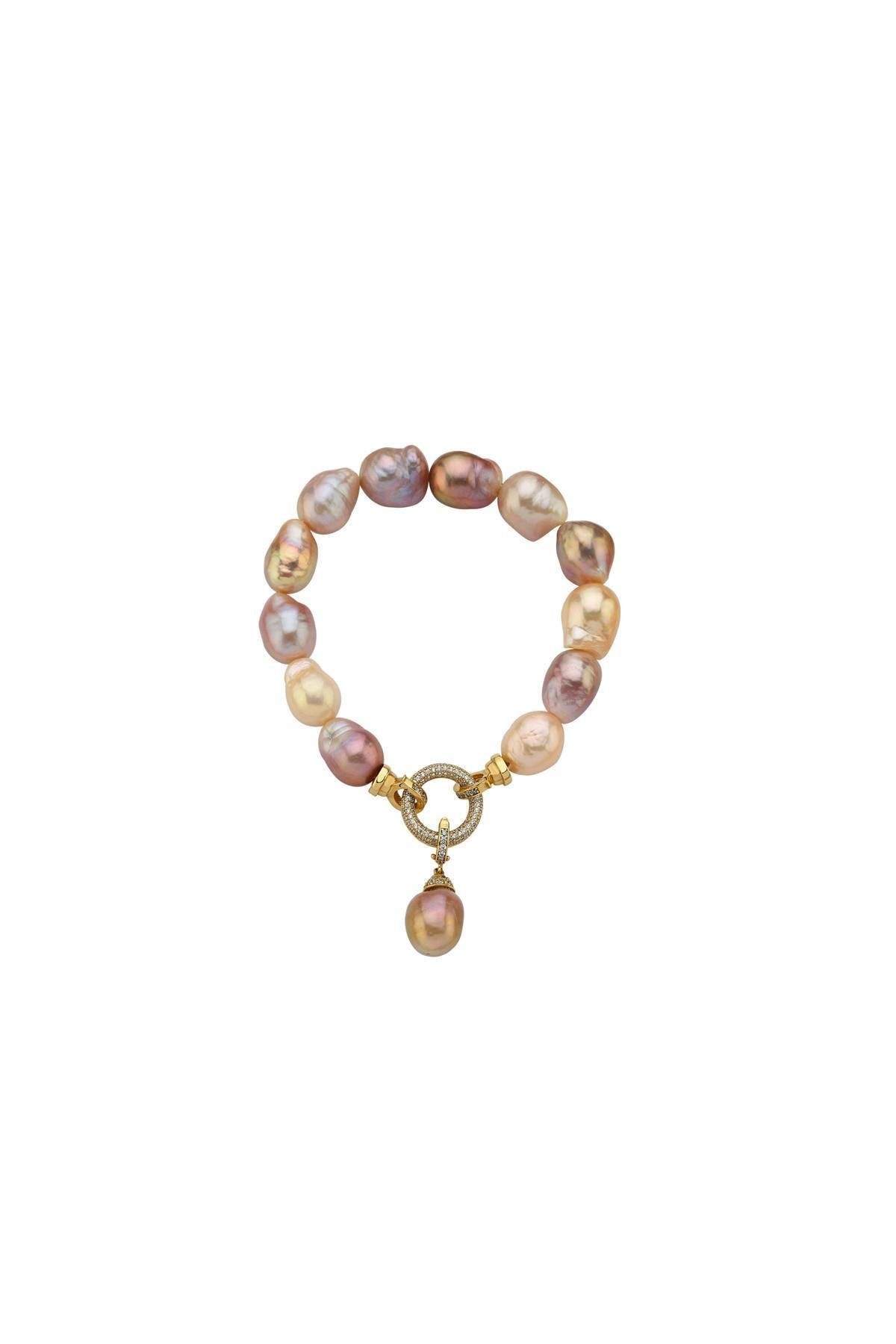 Halka Kilitli Multicolor Barok Doğal İnci Kolye Bileklik İkili Set