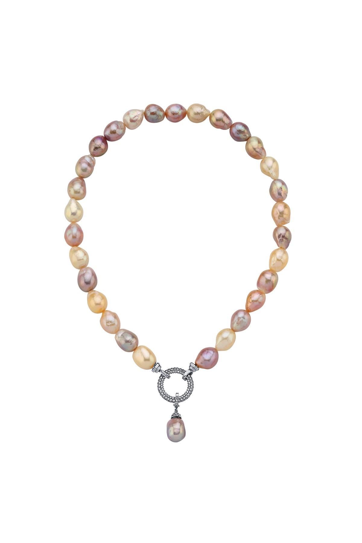 Halka Kilitli Multicolor Barok Doğal İnci Kolye