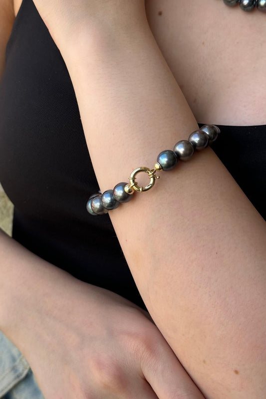 Siyah İnci Kolye Bileklik İkili Set