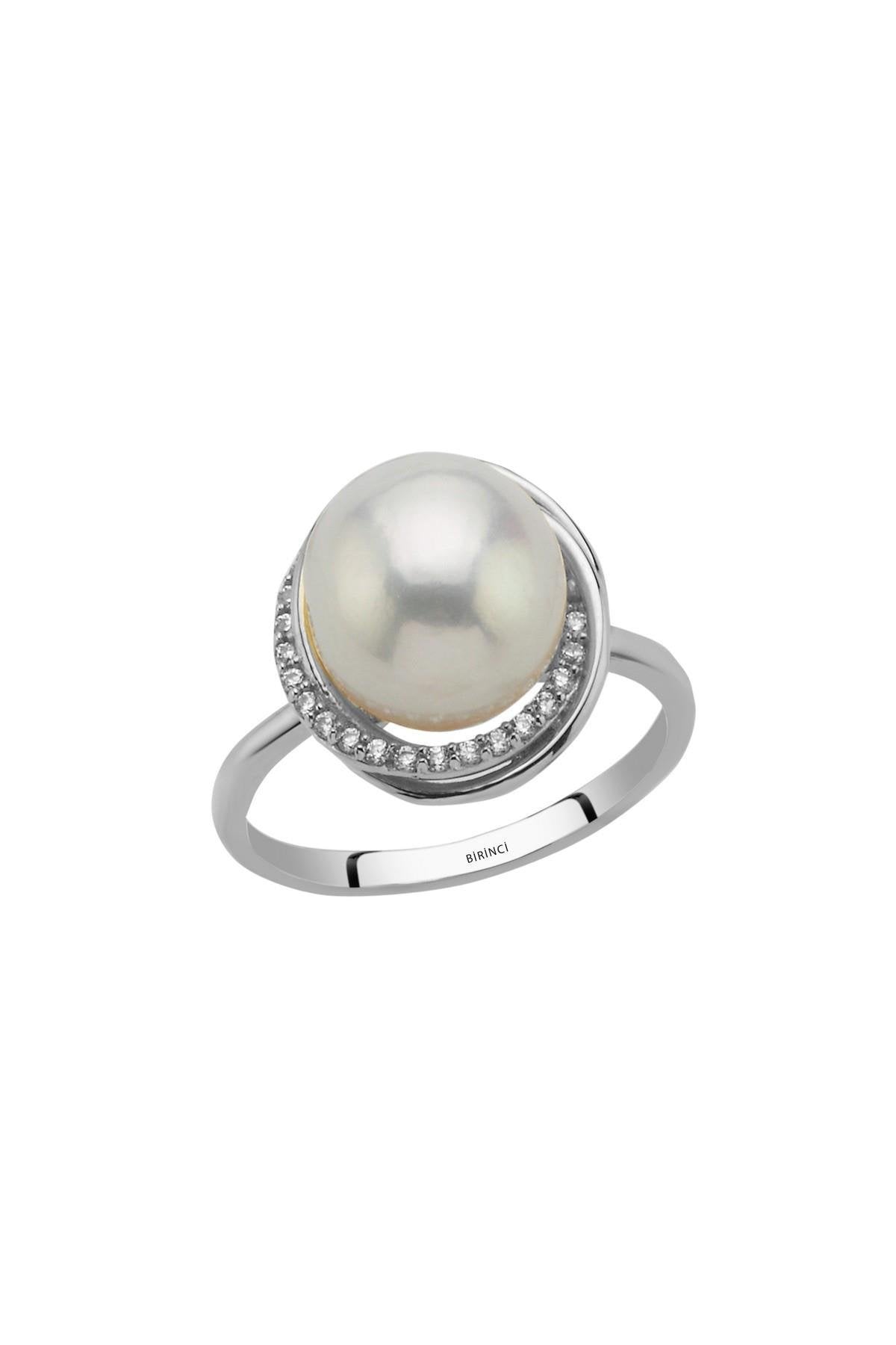 Zirkon Taşlı Doğal İnci Yüzük