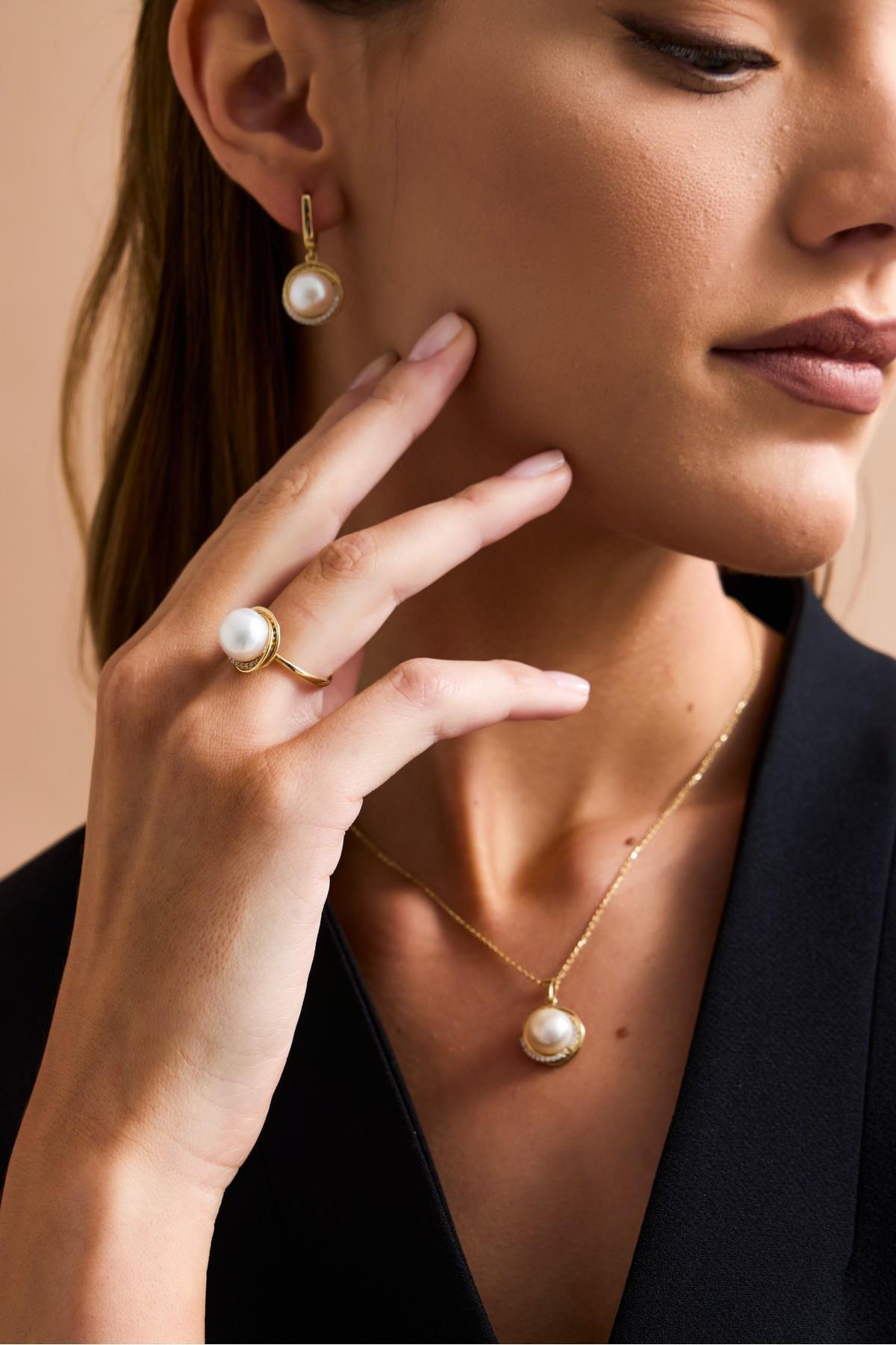 Zirkon Taşlı Doğal İnci Yüzük