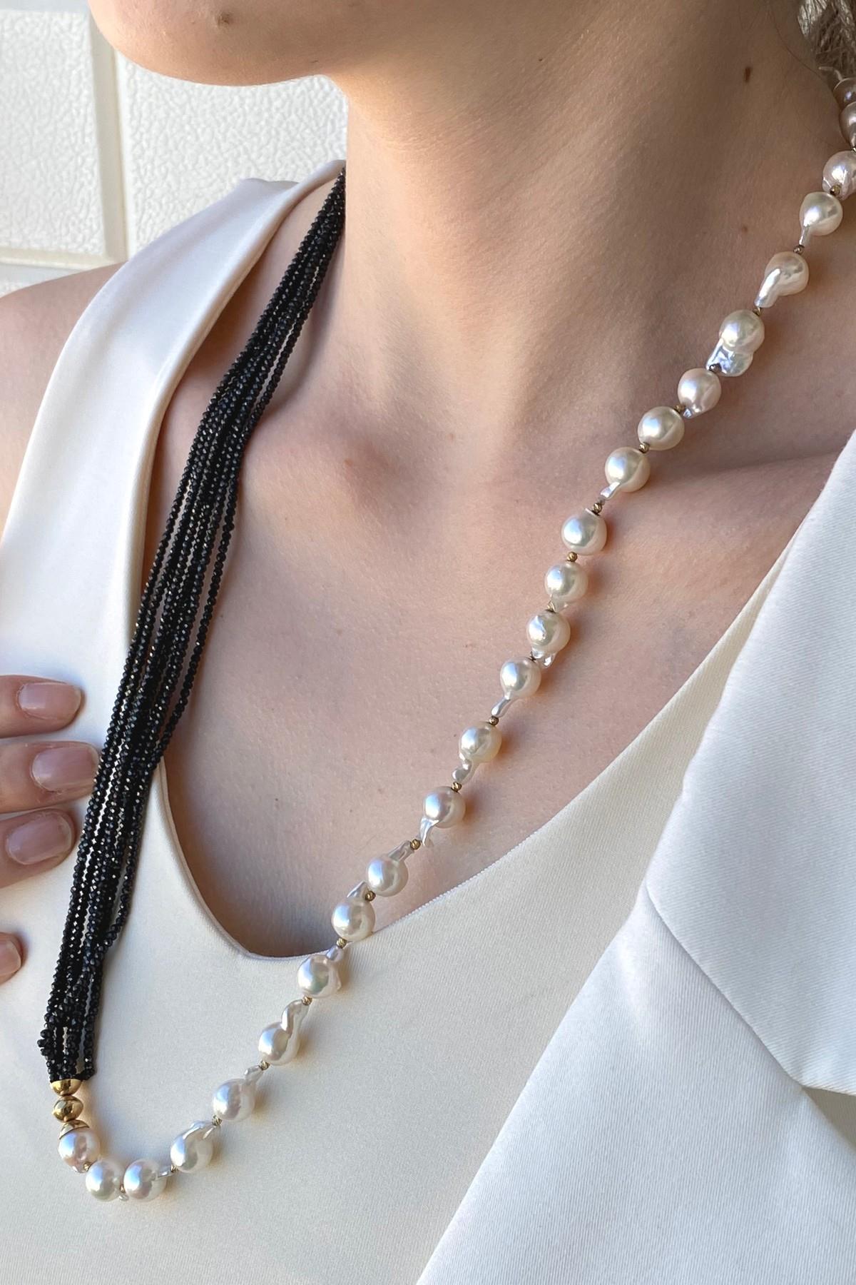 Spinel Taşlı Barok Doğal İnci Kolye