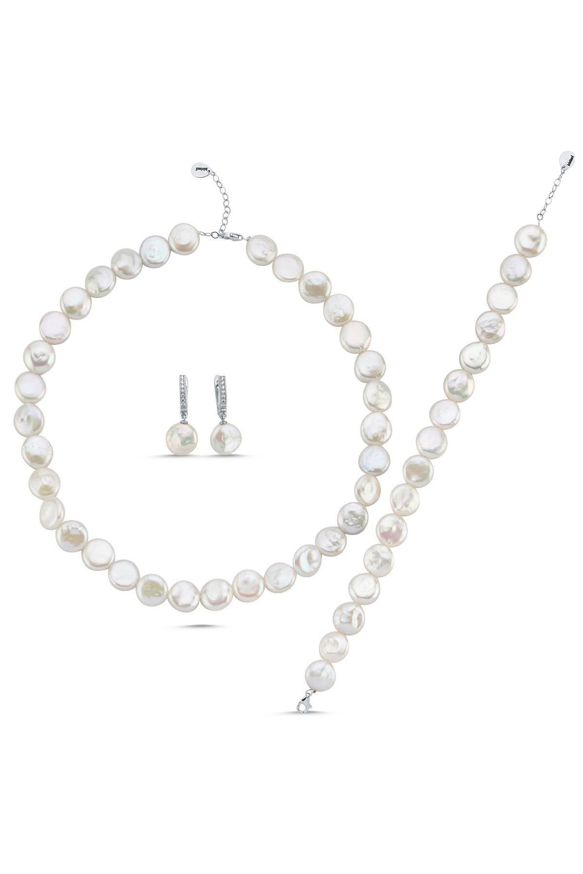 Para İnci Kolye Bileklik Küpe Üçlü Set