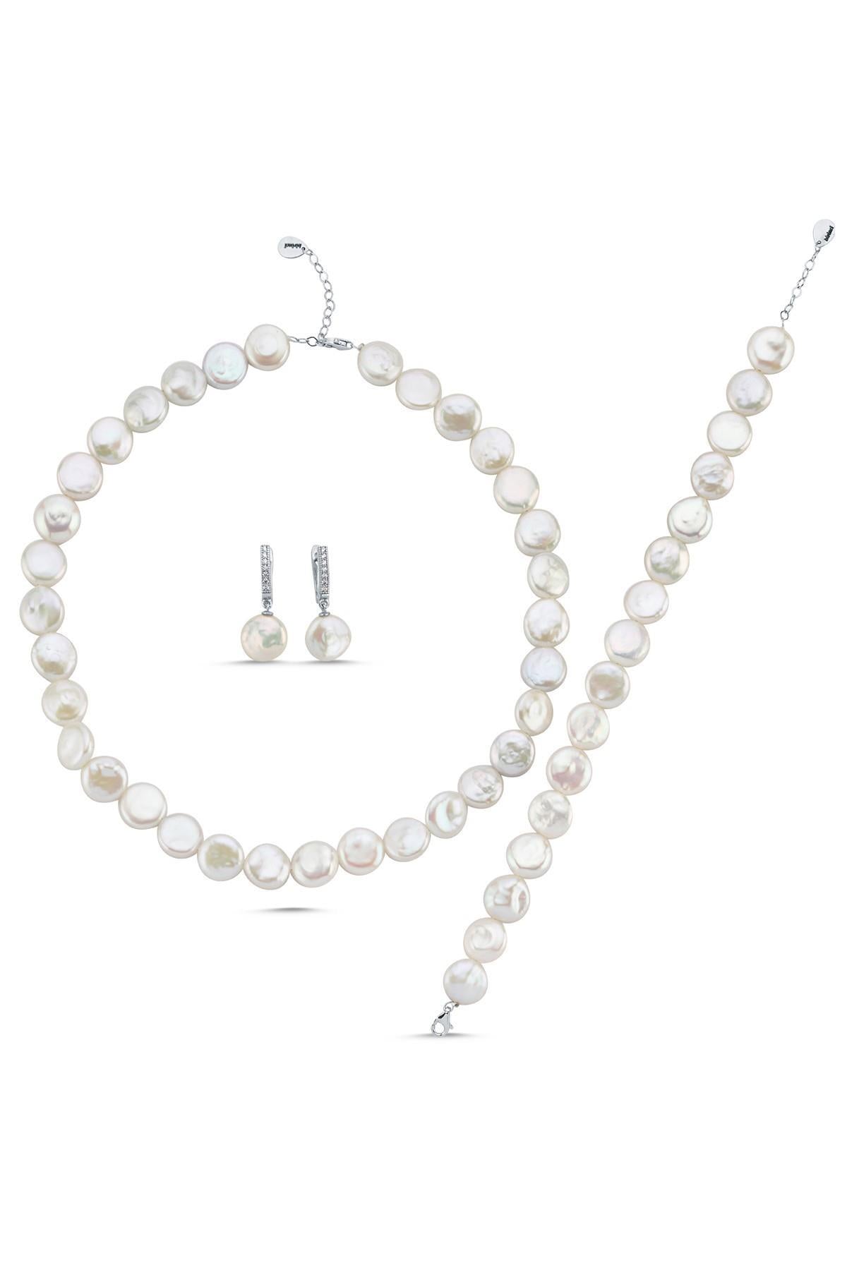 Para İnci Kolye Bileklik Küpe Üçlü Set