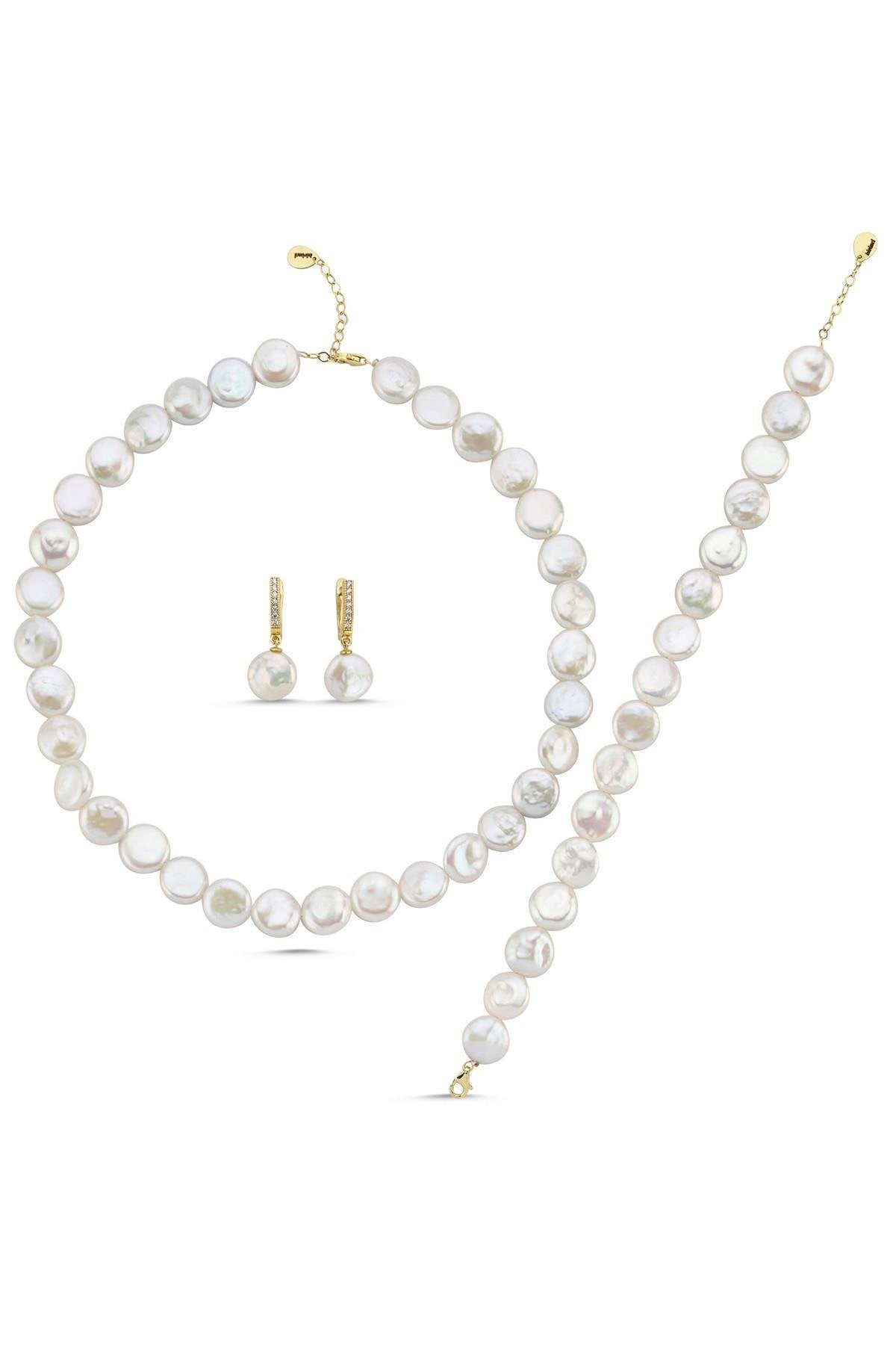 Para İnci Kolye Bileklik Küpe Üçlü Set