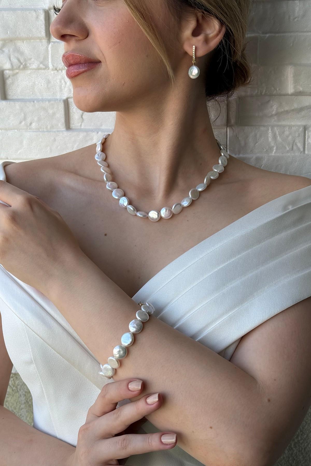 Para İnci Kolye Bileklik Küpe Üçlü Set