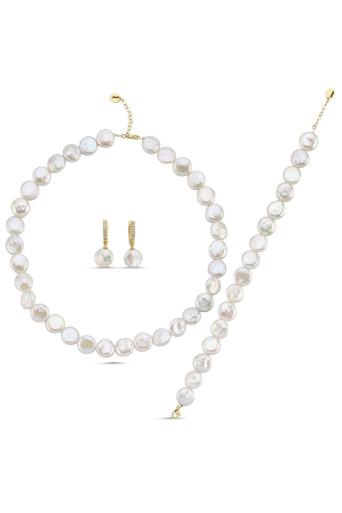 Para İnci Kolye Bileklik Küpe Üçlü Set