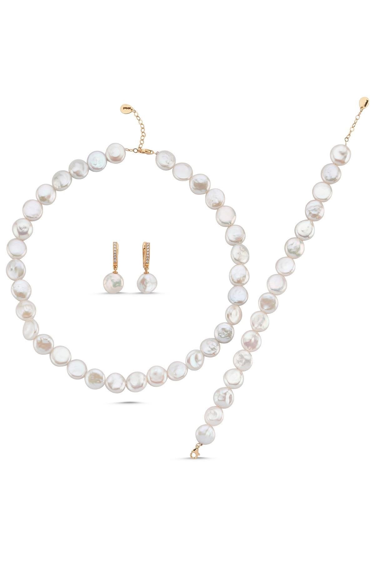 Para İnci Kolye Bileklik Küpe Üçlü Set