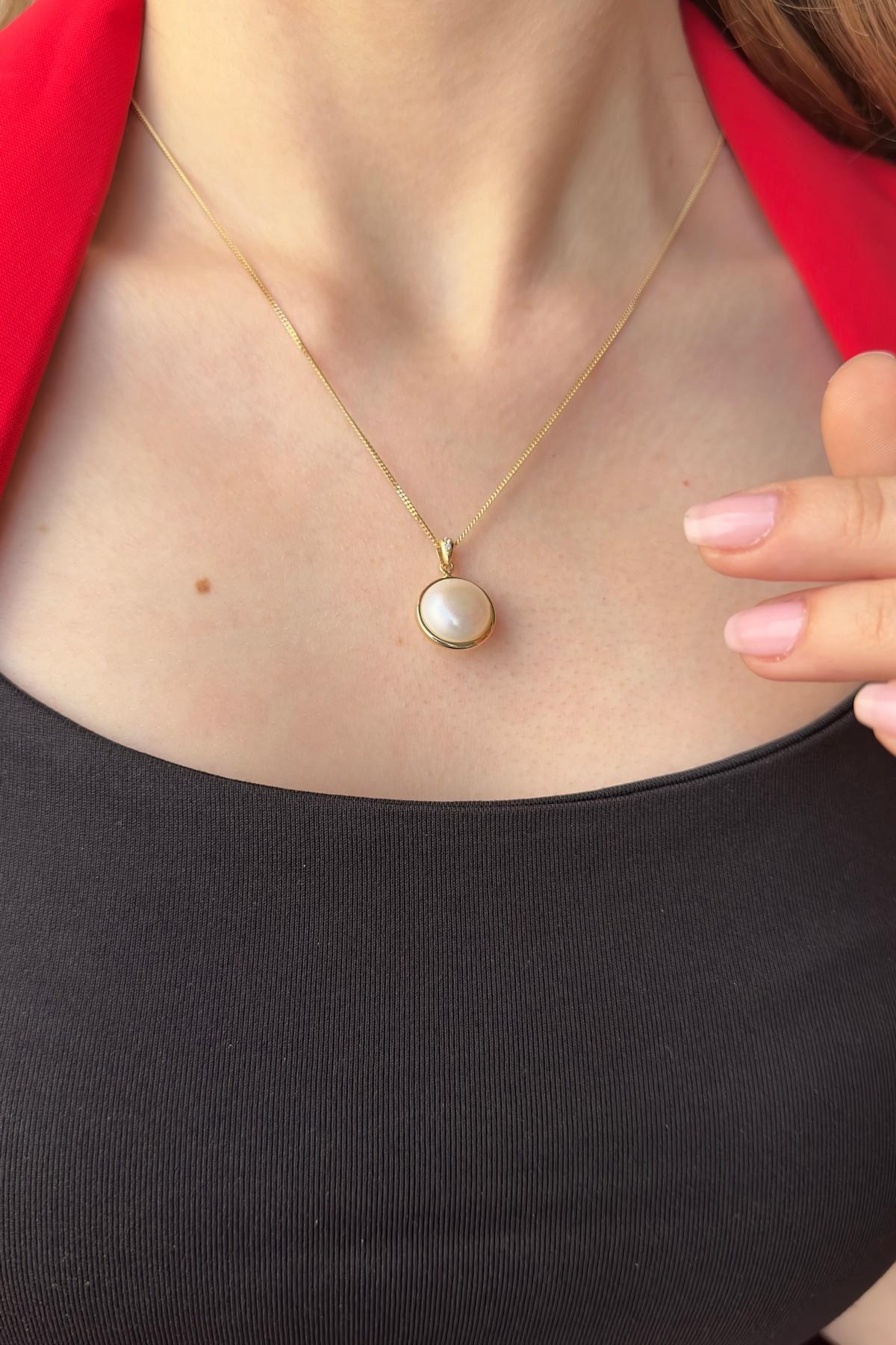 Zirkon Taşlı Doğal İncili Kolye