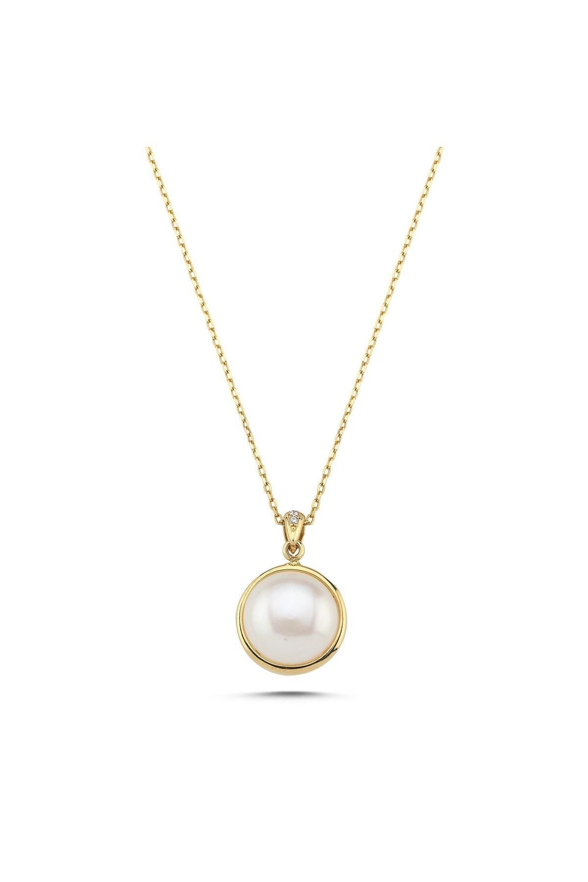 Zirkon Taşlı Doğal İncili Kolye