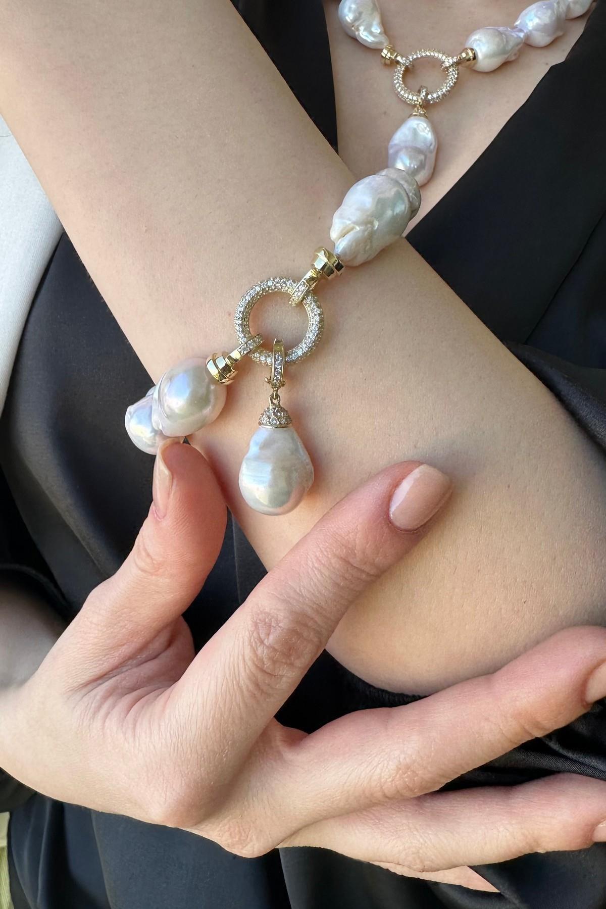 Halka Kilitli Barok Doğal İnci Kolye Bileklik İkili Set