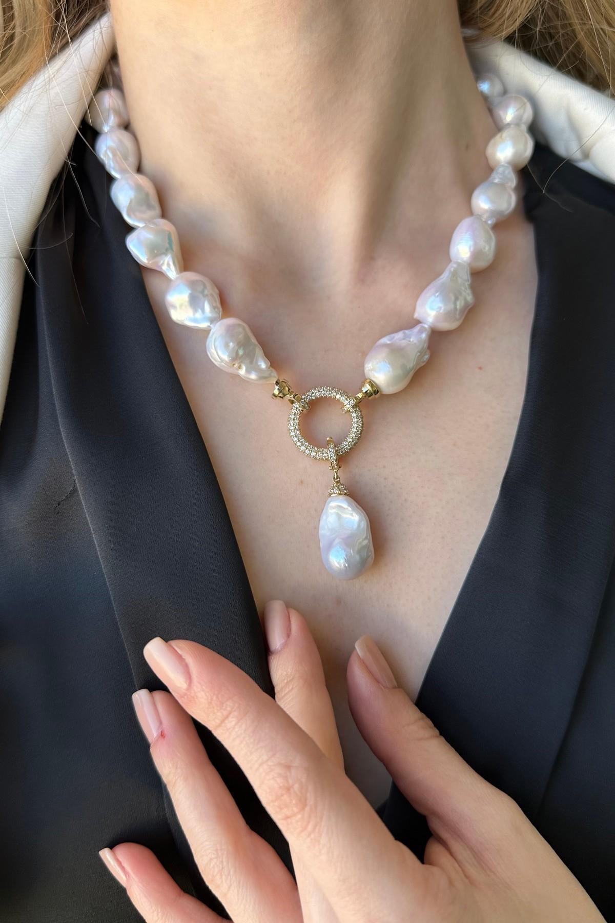 Halka Kilitli Barok Doğal İnci Kolye Bileklik İkili Set