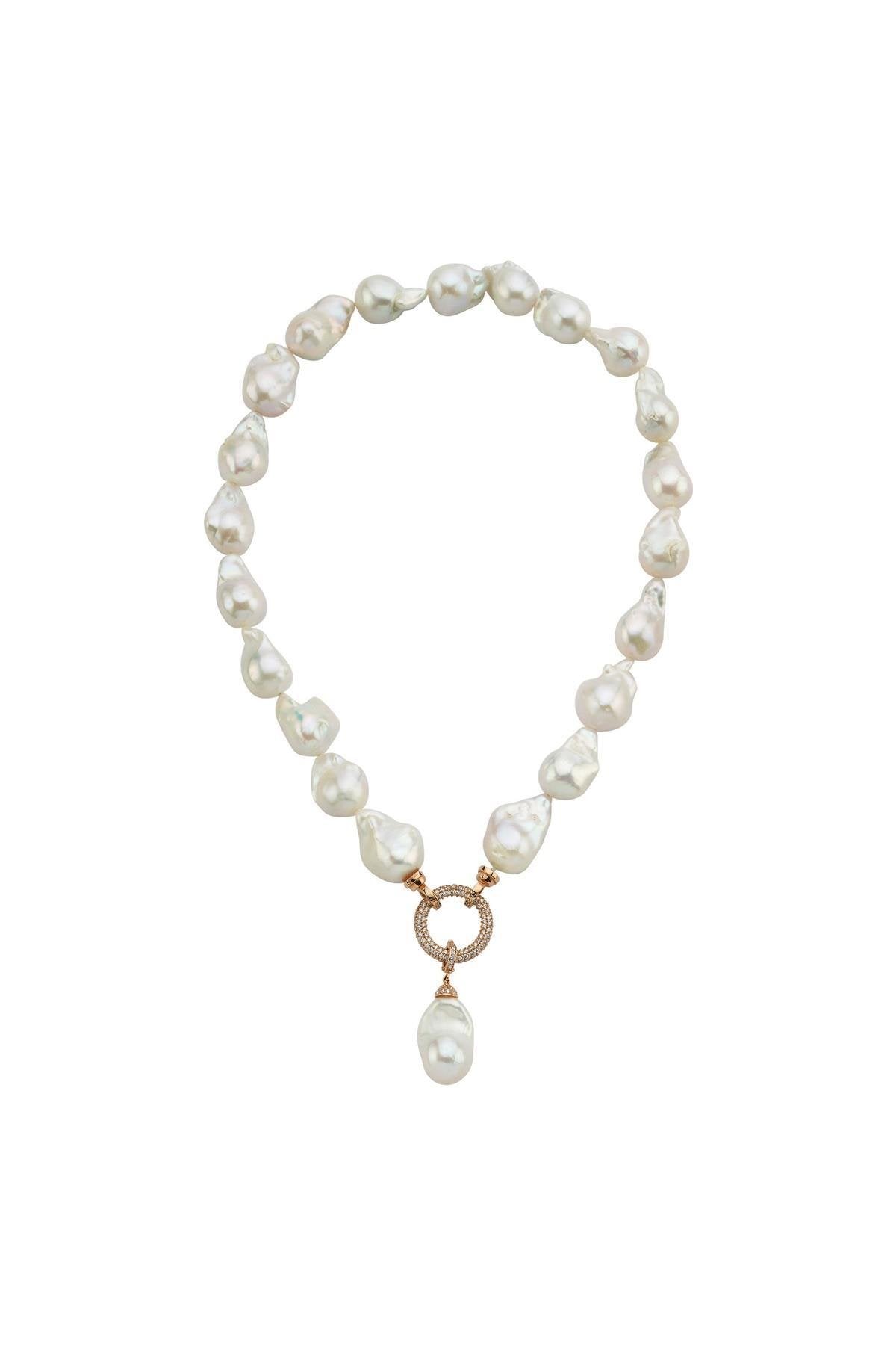 Halka Kilitli Barok Doğal İnci Kolye