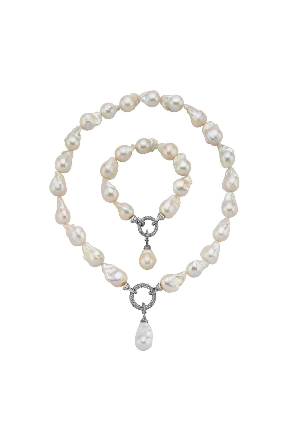 Halka Kilitli Barok Doğal İnci Kolye Bileklik İkili Set