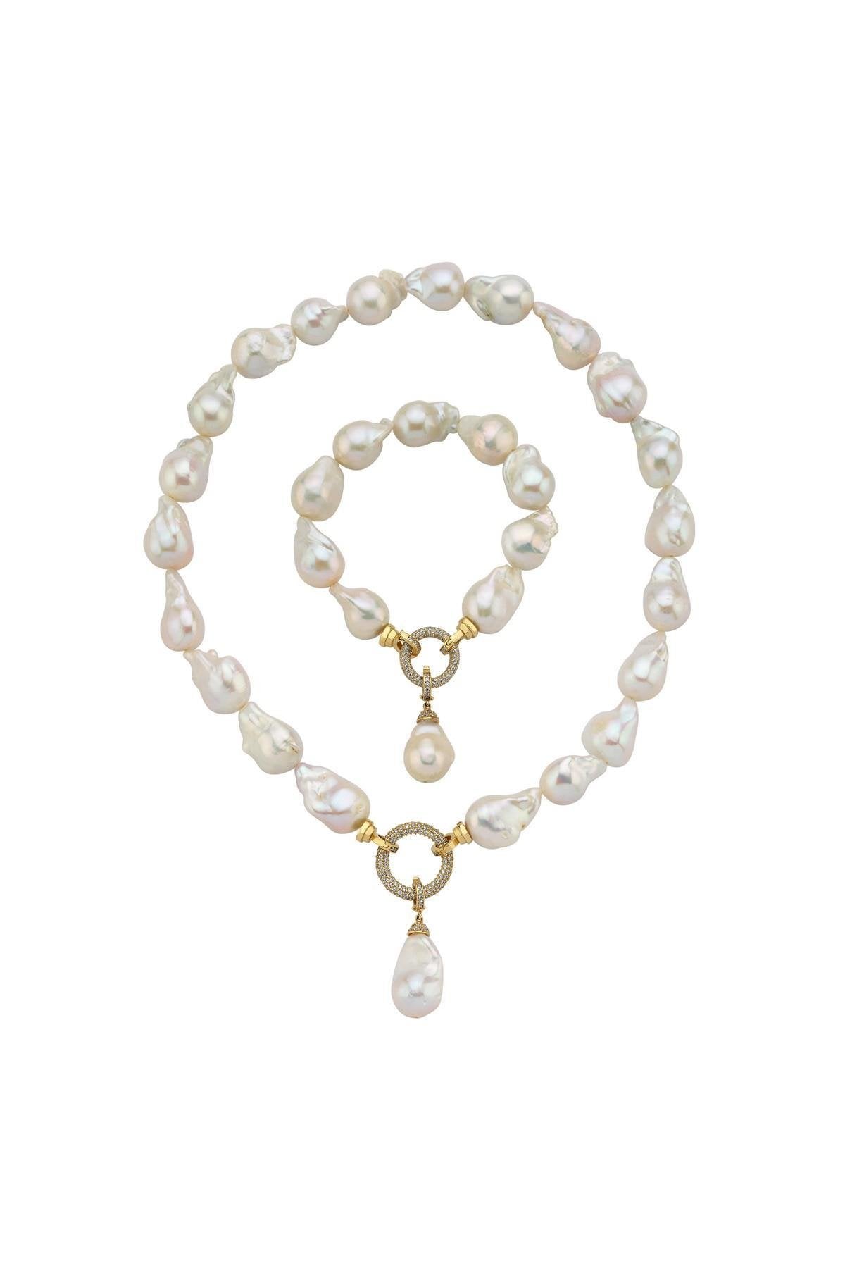 Halka Kilitli Barok Doğal İnci Kolye Bileklik İkili Set