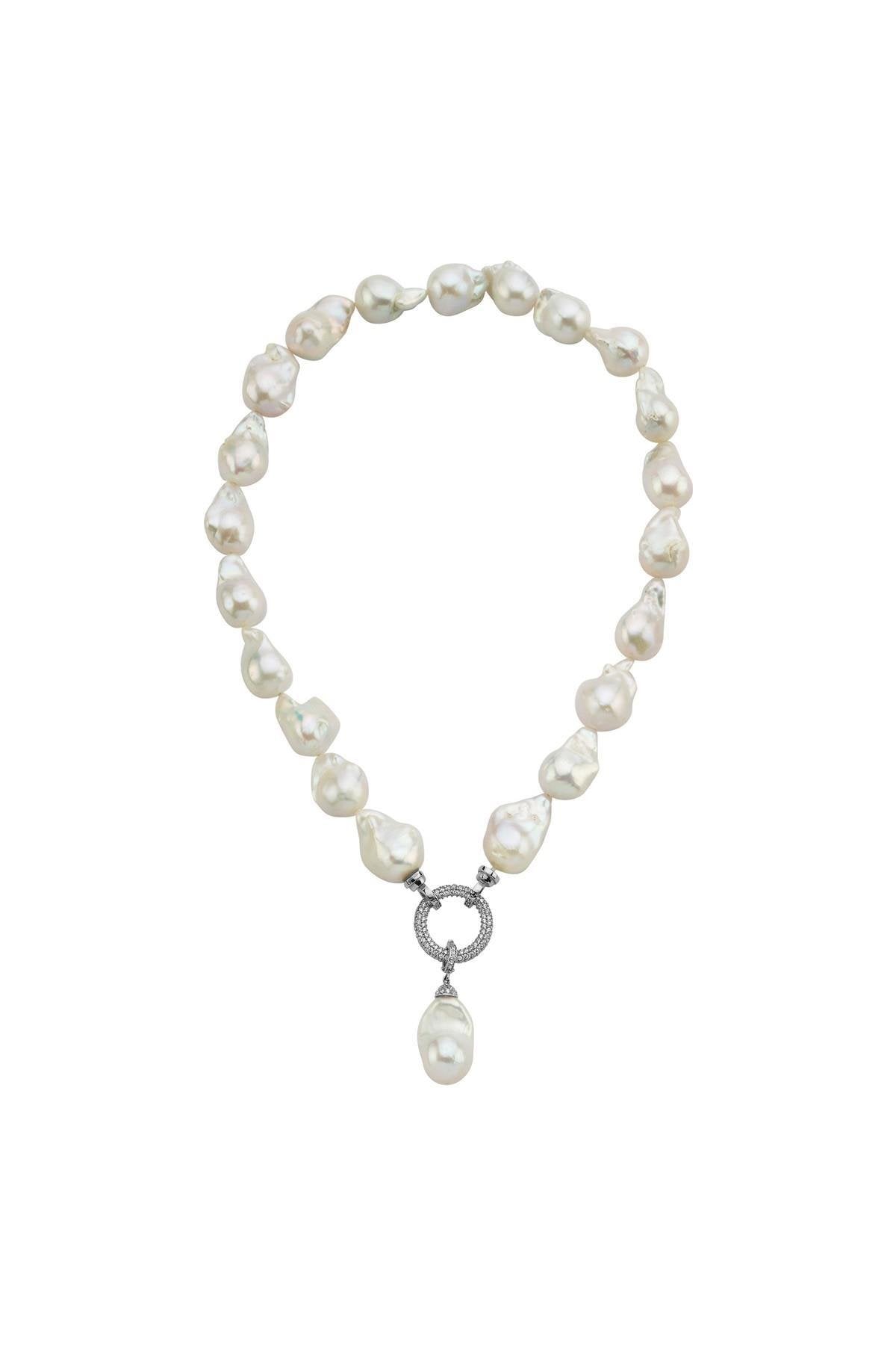 Halka Kilitli Barok Doğal İnci Kolye