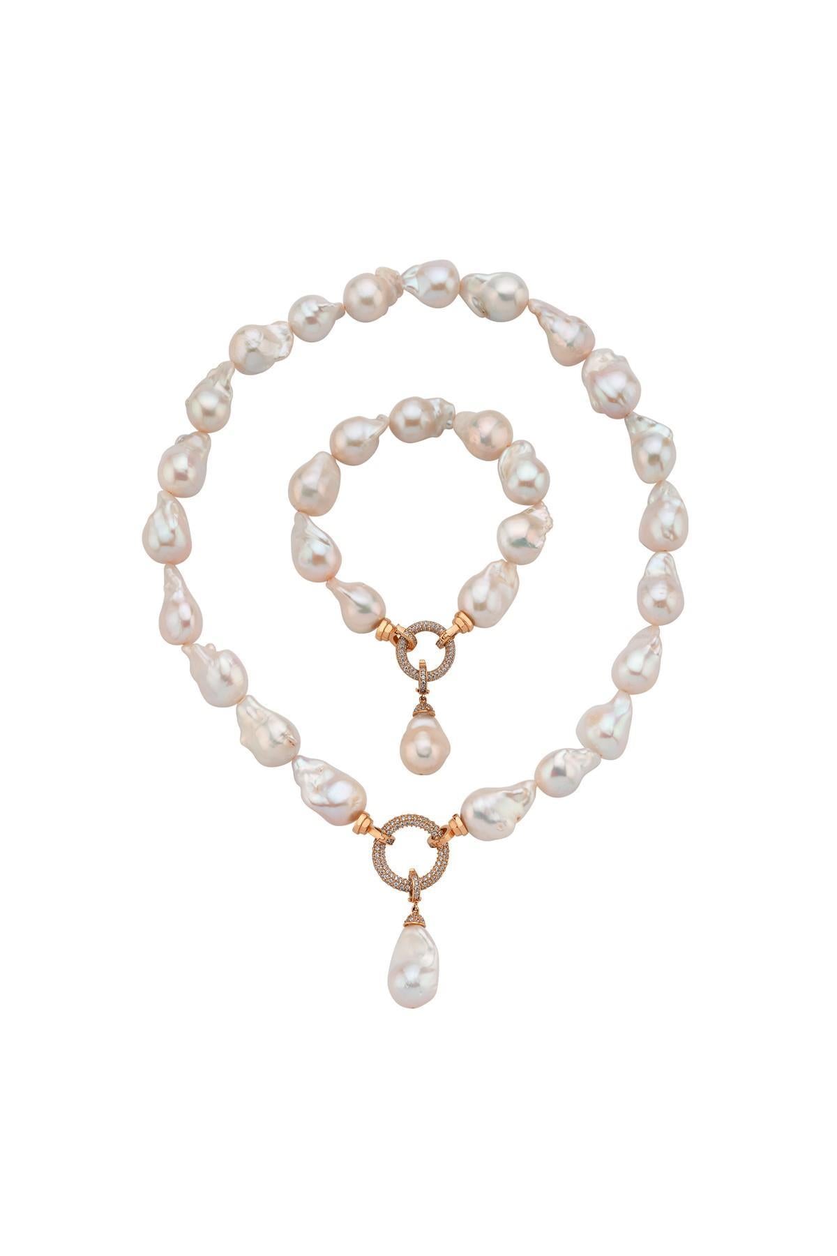 Halka Kilitli Barok Doğal İnci Kolye Bileklik İkili Set
