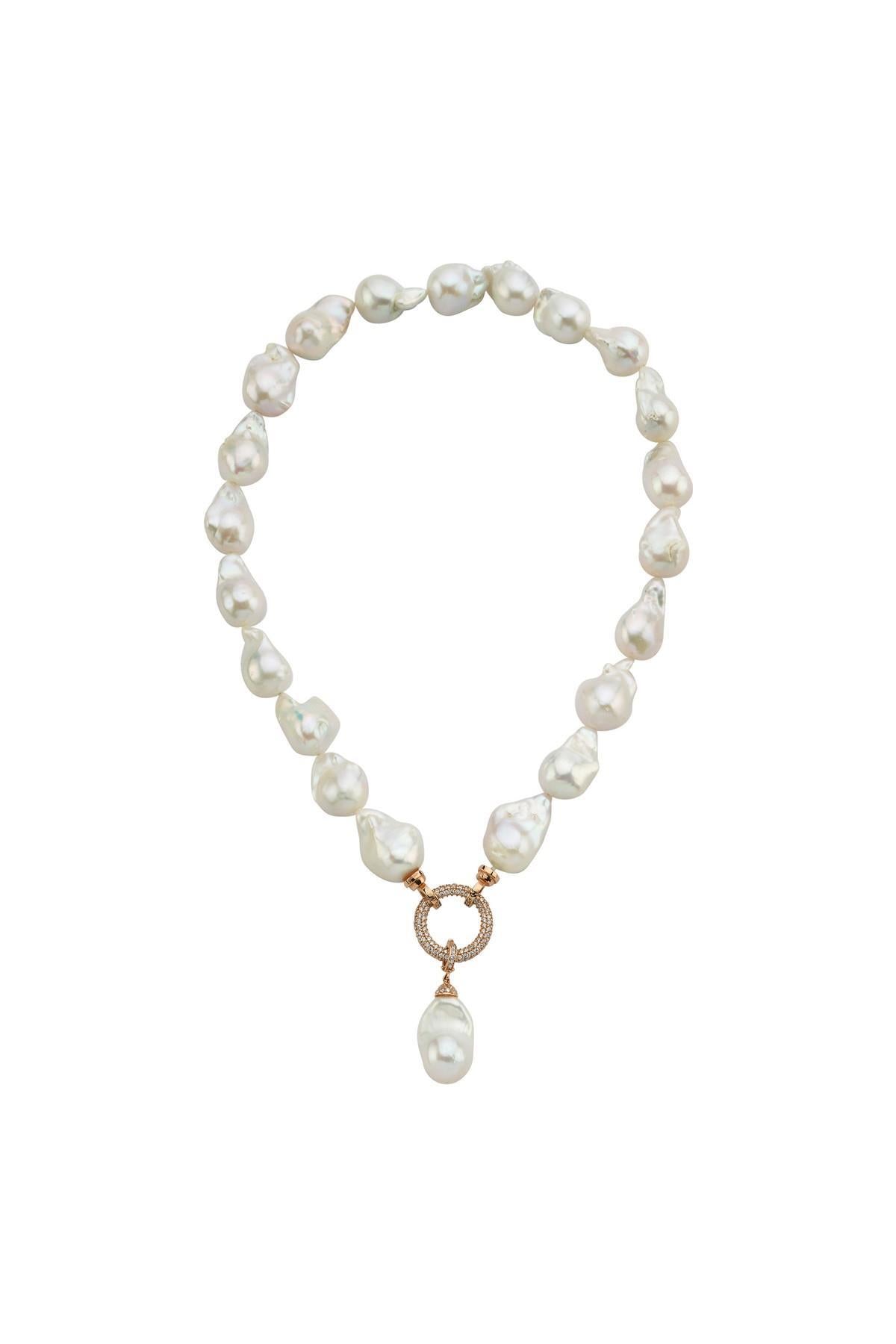 Halka Kilitli Barok Doğal İnci Kolye