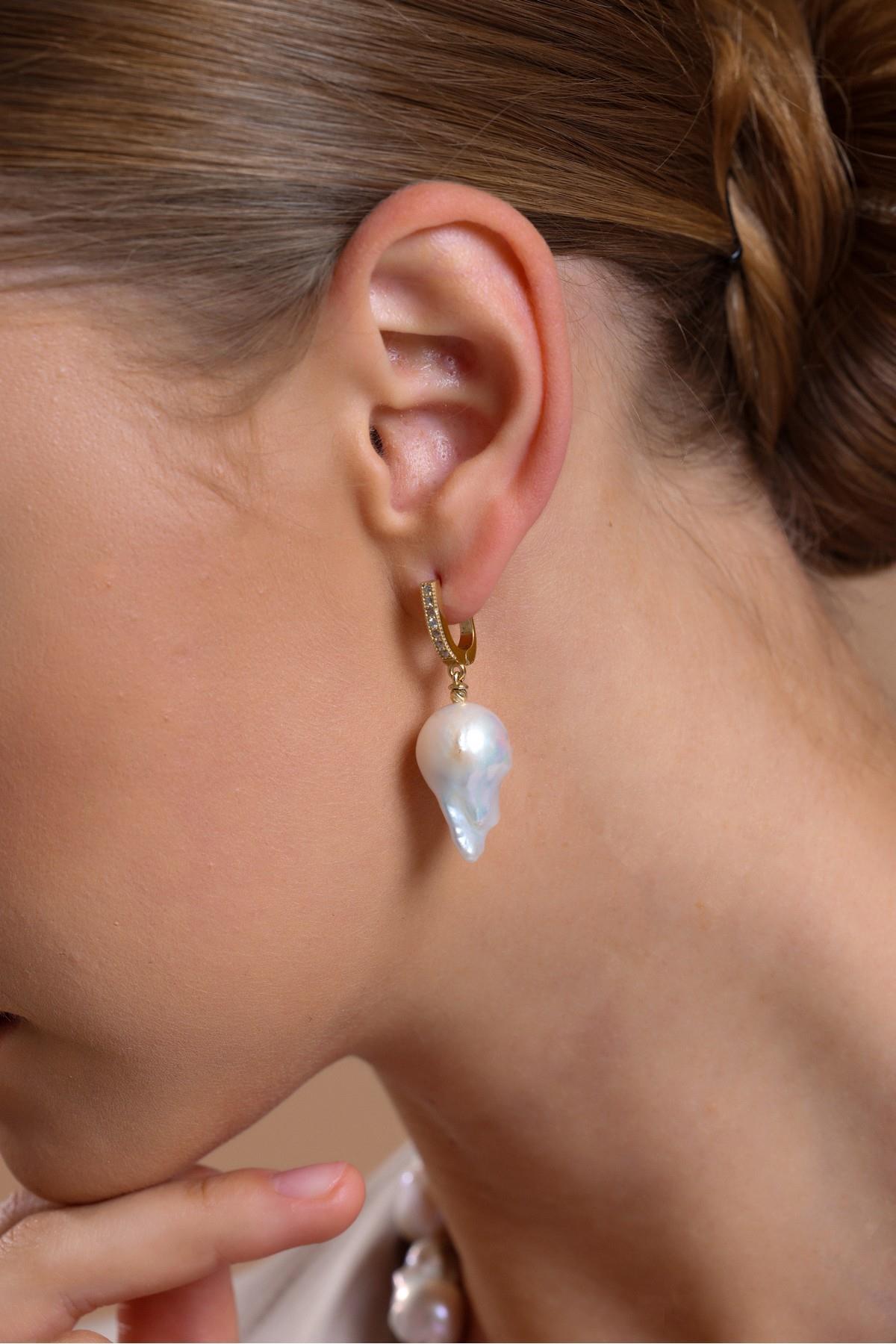 Halka Kilitli Barok Doğal İnci Küpe Kolye Bileklik Üçlü Set