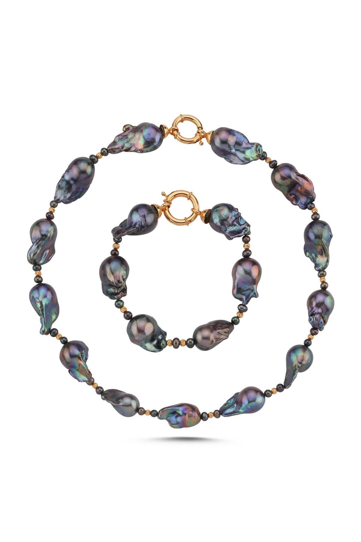 Barok Doğal İnci Kolye Bileklik İkili Set