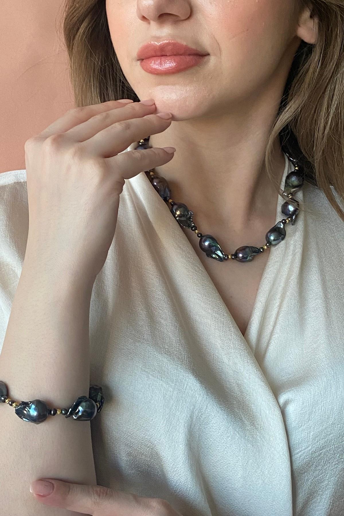 Barok Doğal İnci Kolye Bileklik İkili Set