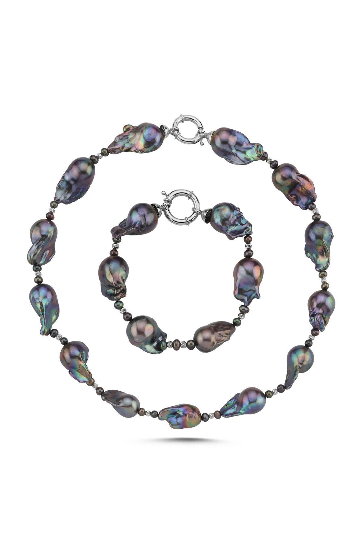 Barok Doğal İnci Kolye Bileklik İkili Set