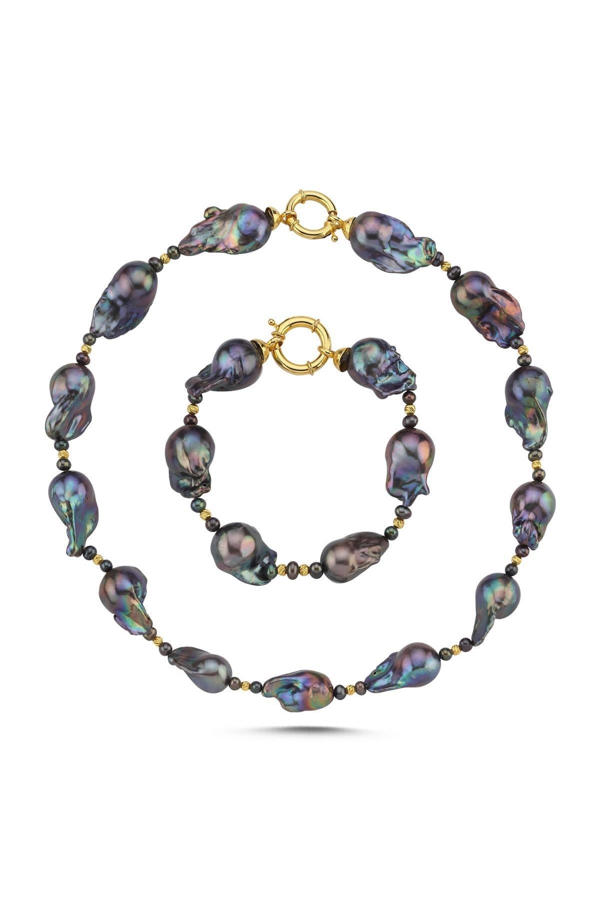 Barok Doğal İnci Kolye Bileklik İkili Set