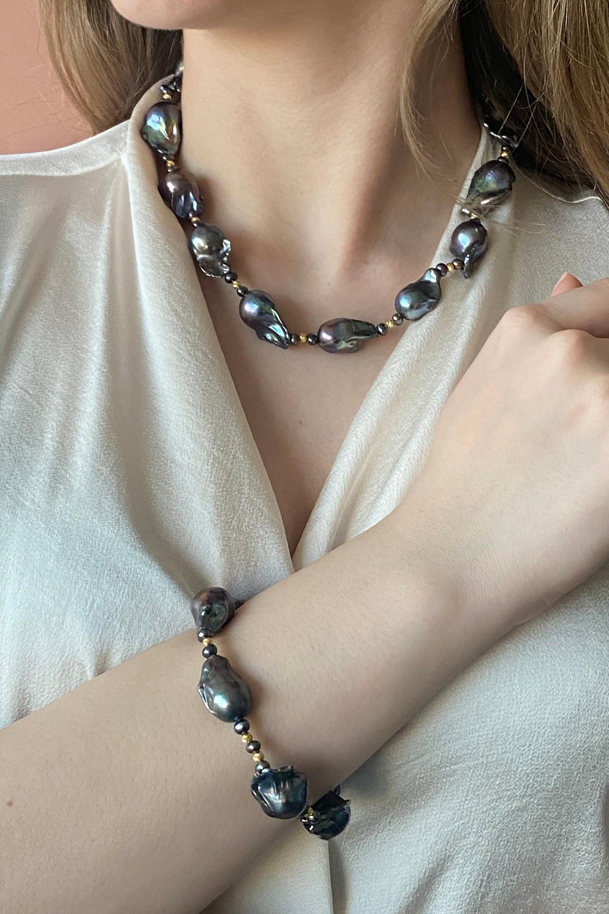 Barok Doğal İnci Kolye Bileklik İkili Set