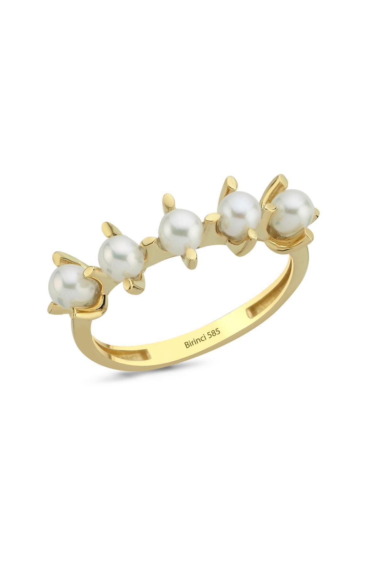 Badem Tırnak Beş Doğal İncili Yüzük