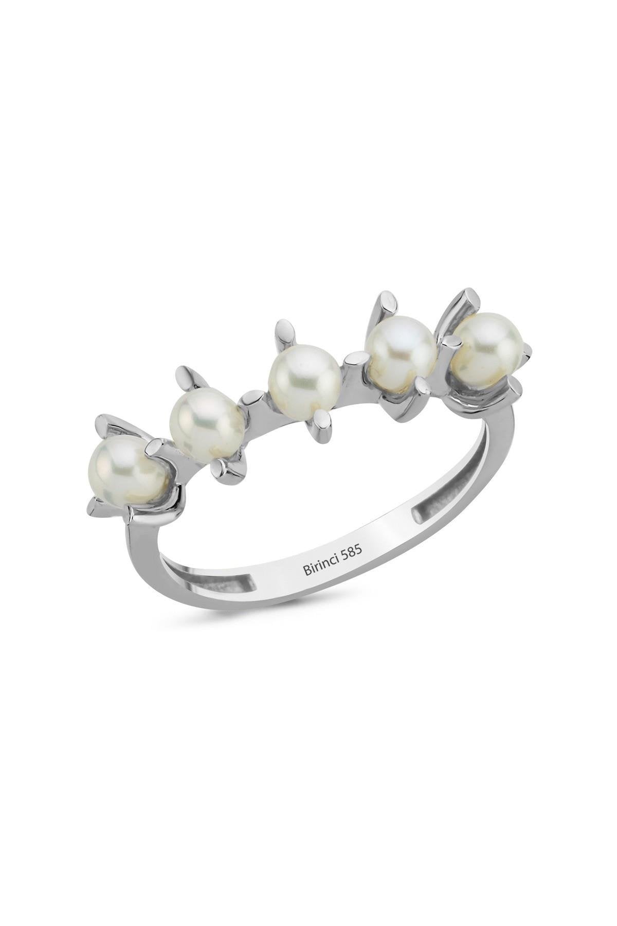 Badem Tırnak Beş Doğal İncili Yüzük