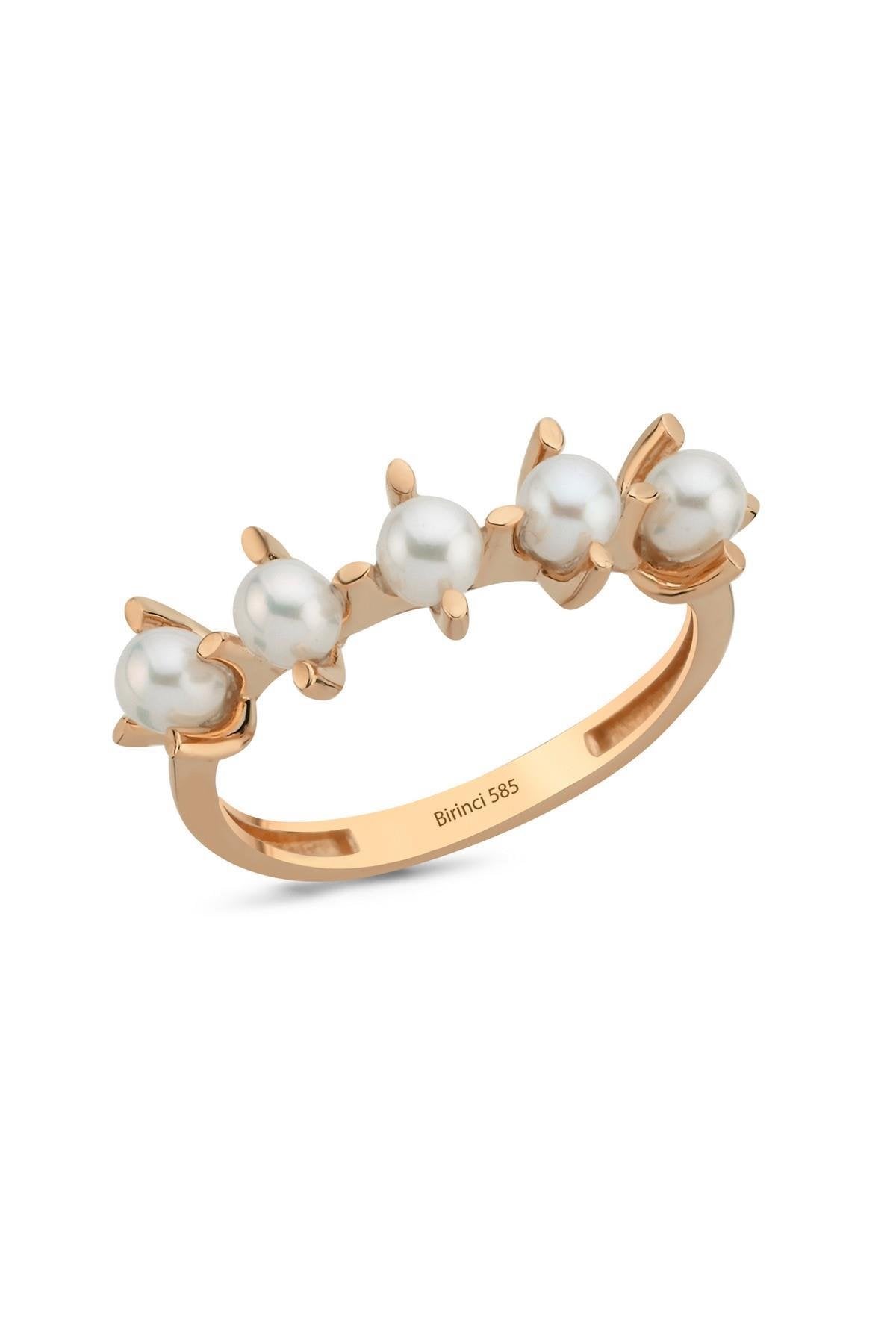 Badem Tırnak Beş Doğal İncili Yüzük