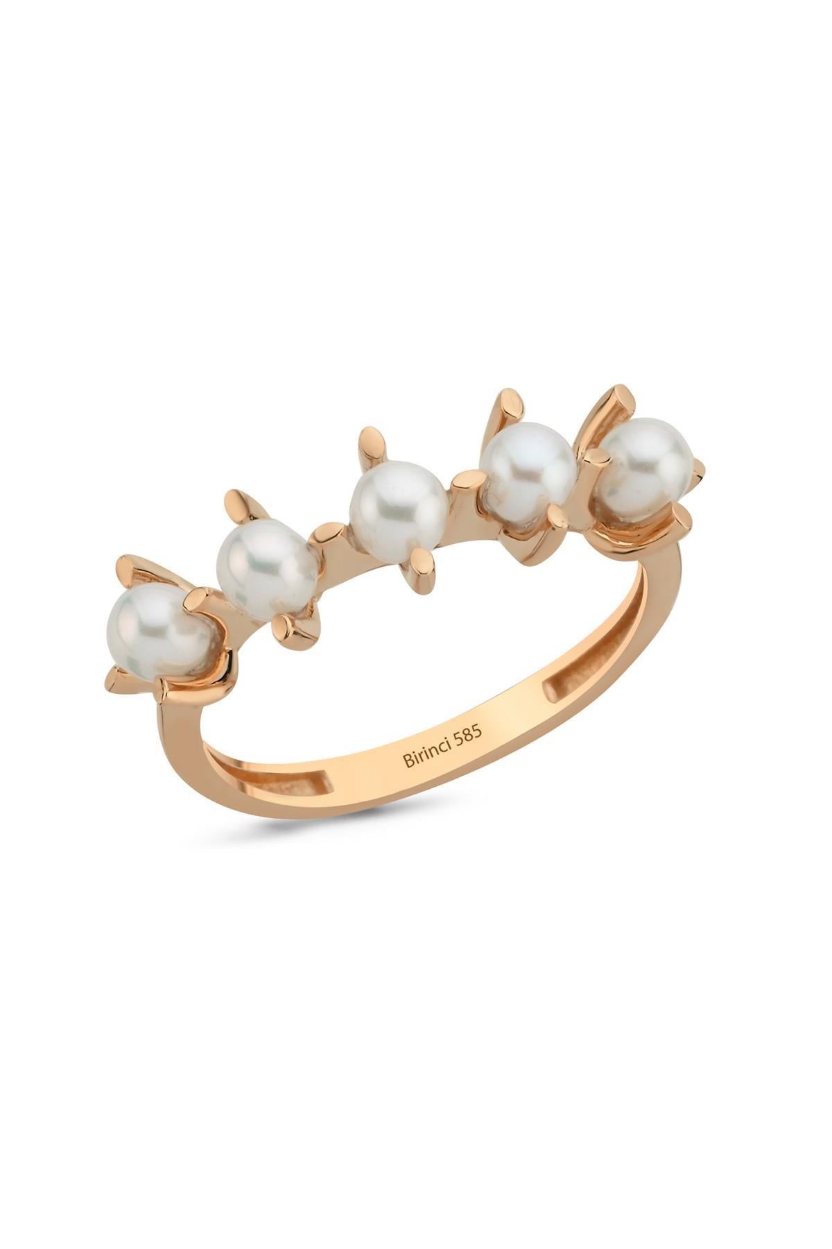 Badem Tırnak Beş Doğal İncili Yüzük