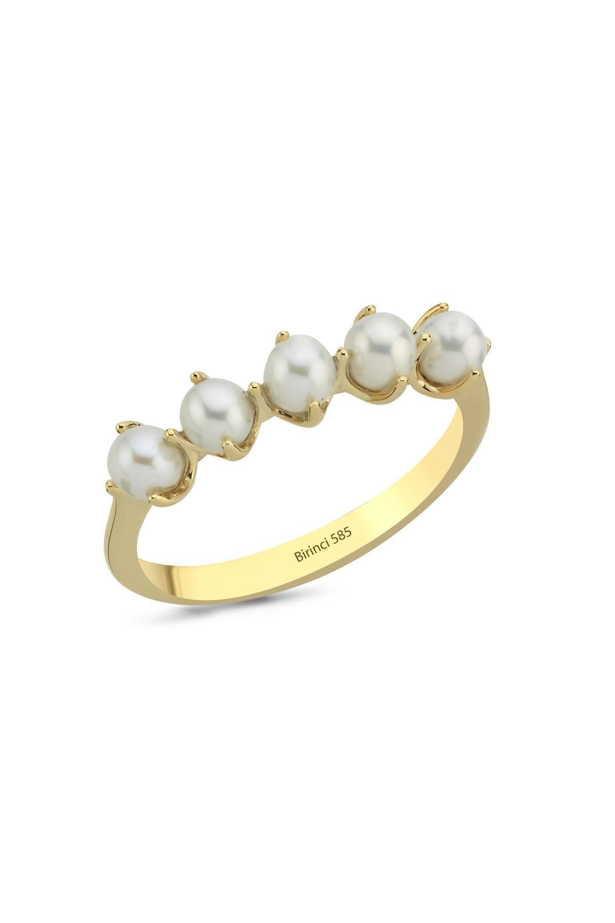 İnce Tırnak Beş Doğal İncili Yüzük