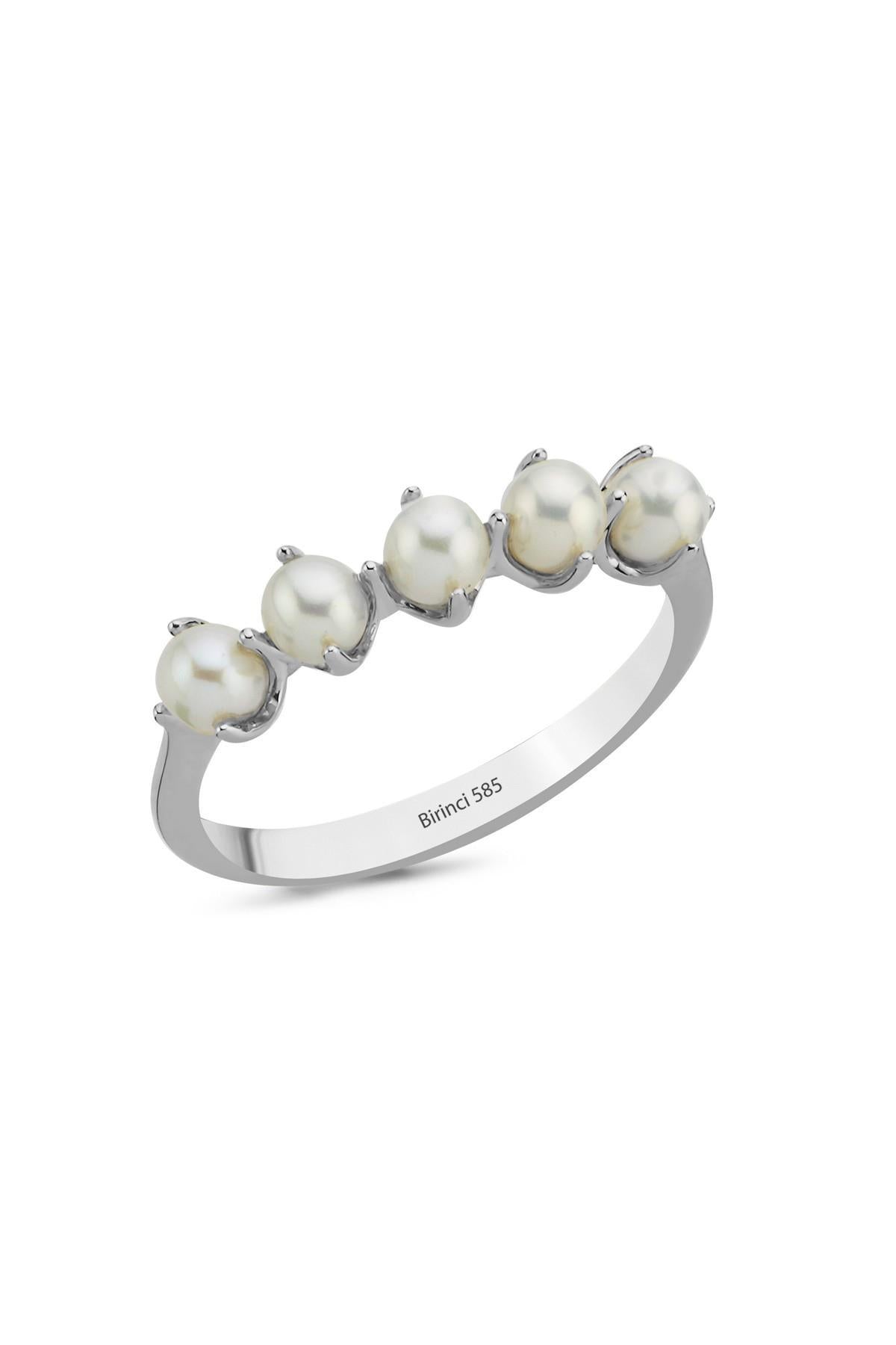 İnce Tırnak Beş Doğal İncili Yüzük