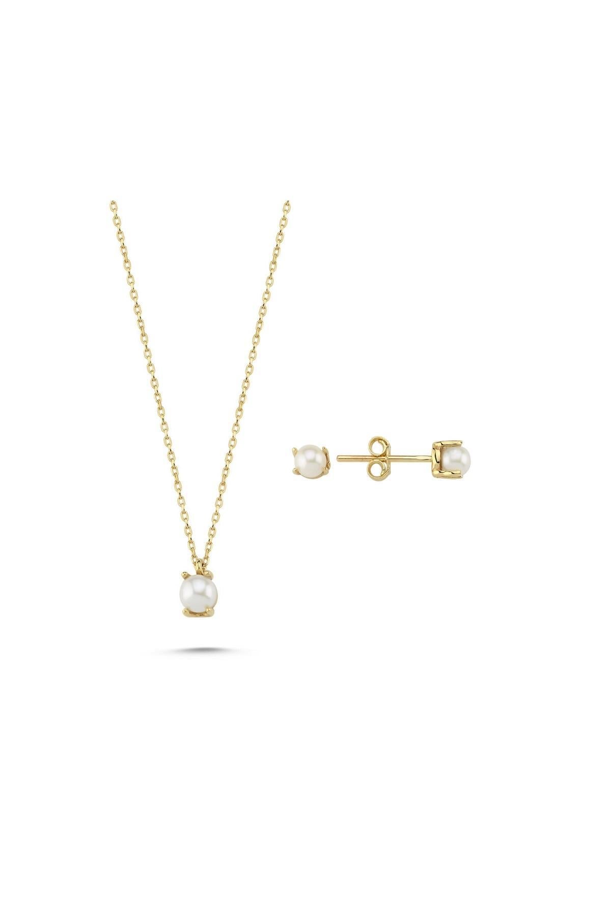 İncili Küpe Kolye İkili Set