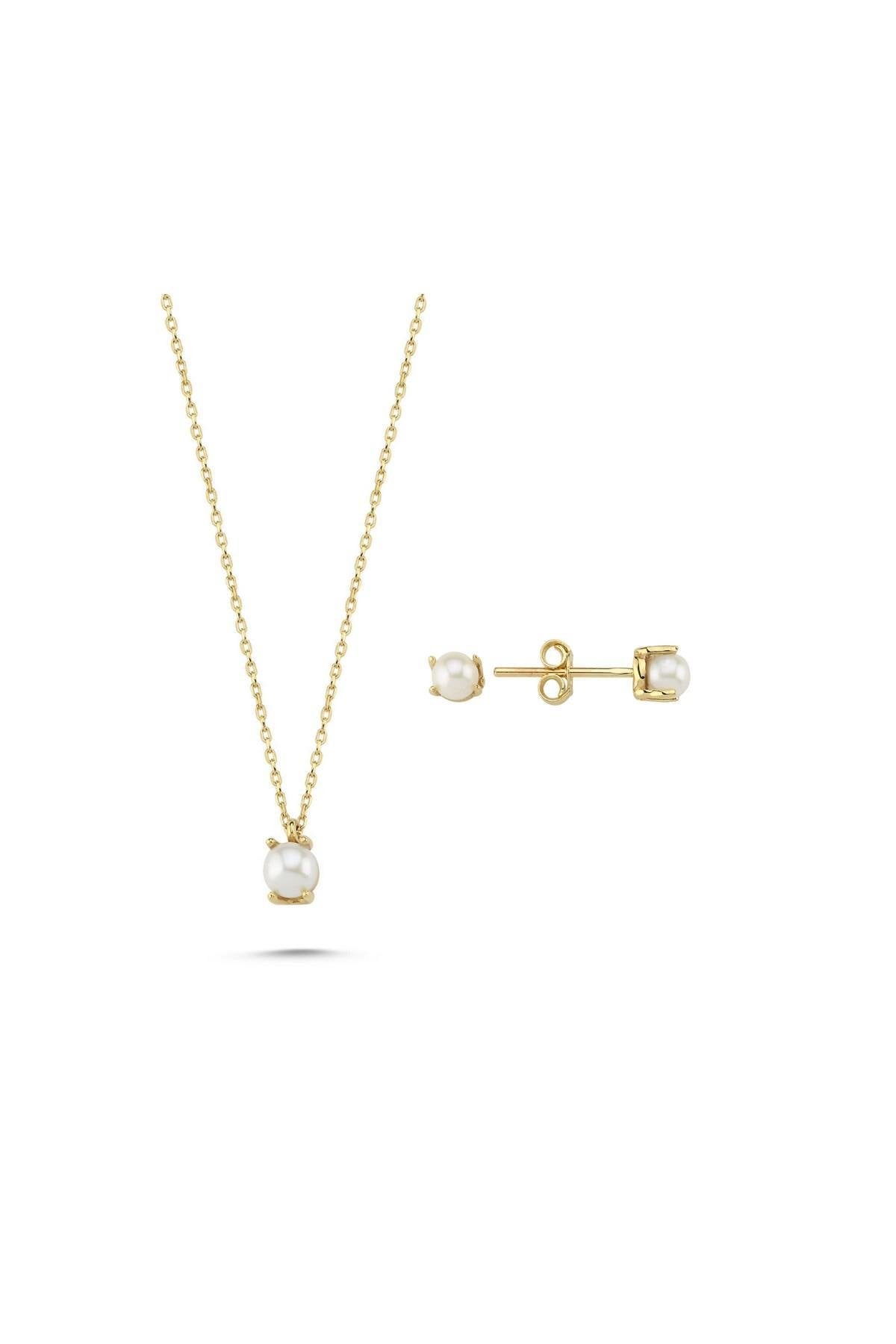 İncili Küpe Kolye İkili Set