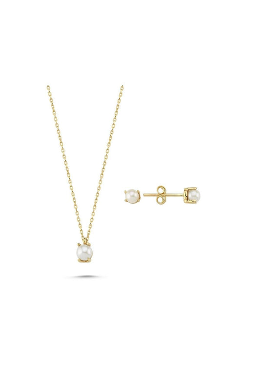 İncili Küpe Kolye İkili Set