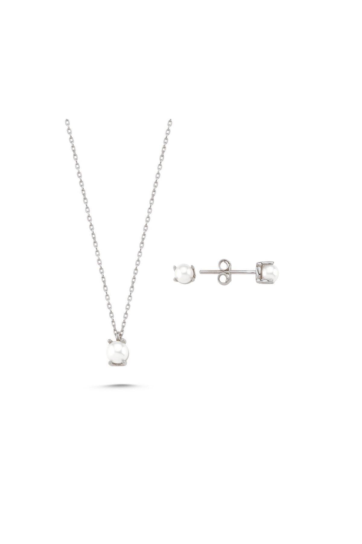 İncili Küpe Kolye İkili Set