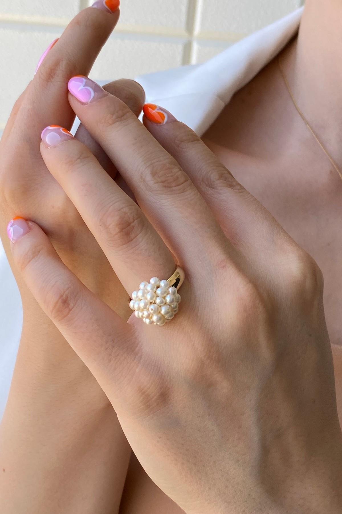 Prenses Model Doğal İnci Küpe Kolye Bileklik Yüzük Dörtlü Set