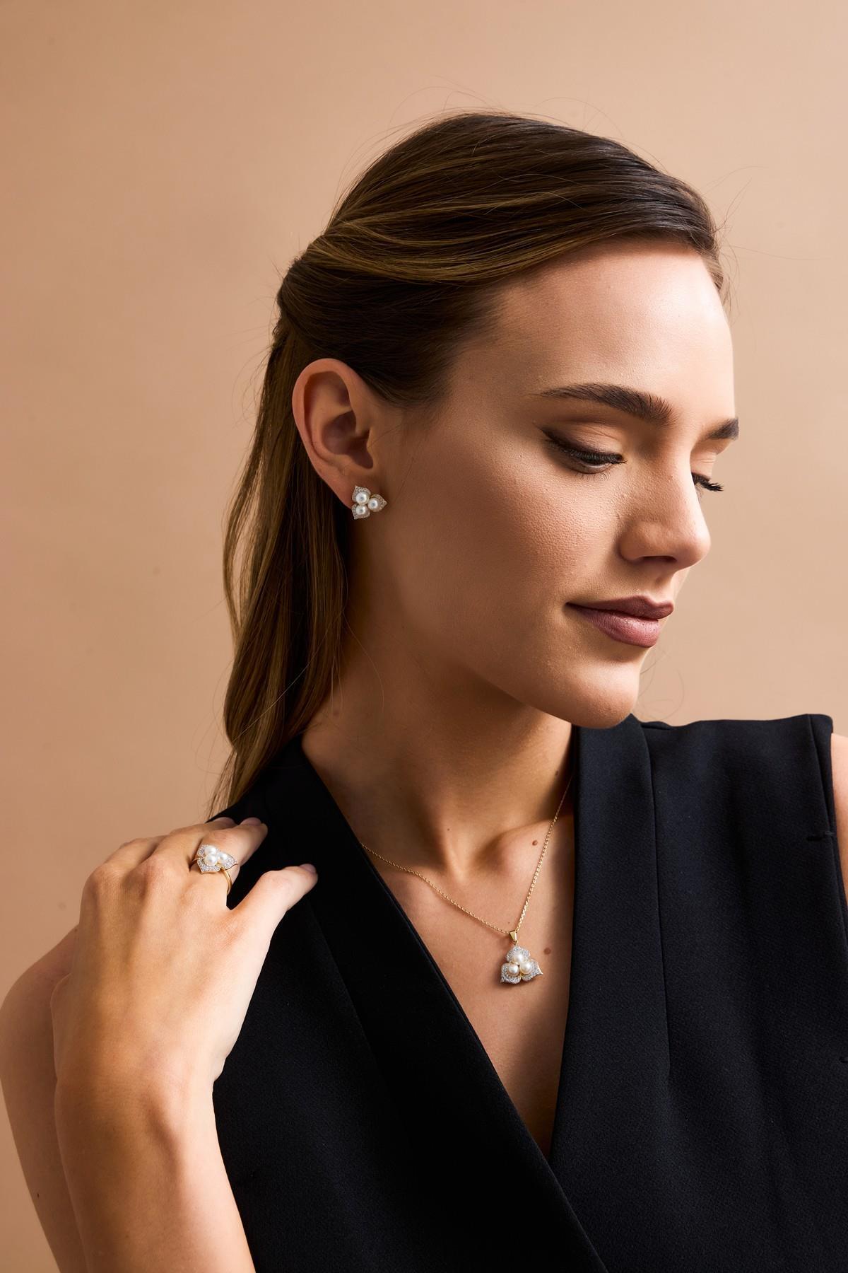 Zirkon Taşlı Doğal İnci Küpe