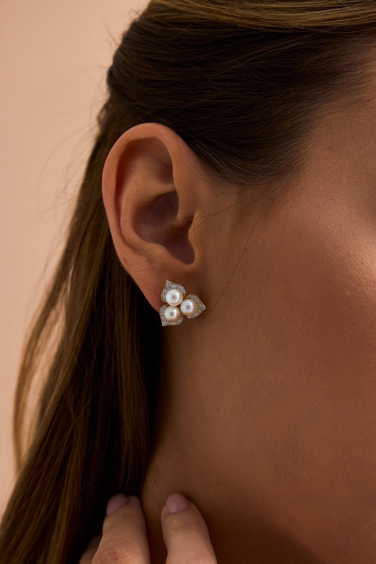 Zirkon Taşlı Doğal İnci Küpe